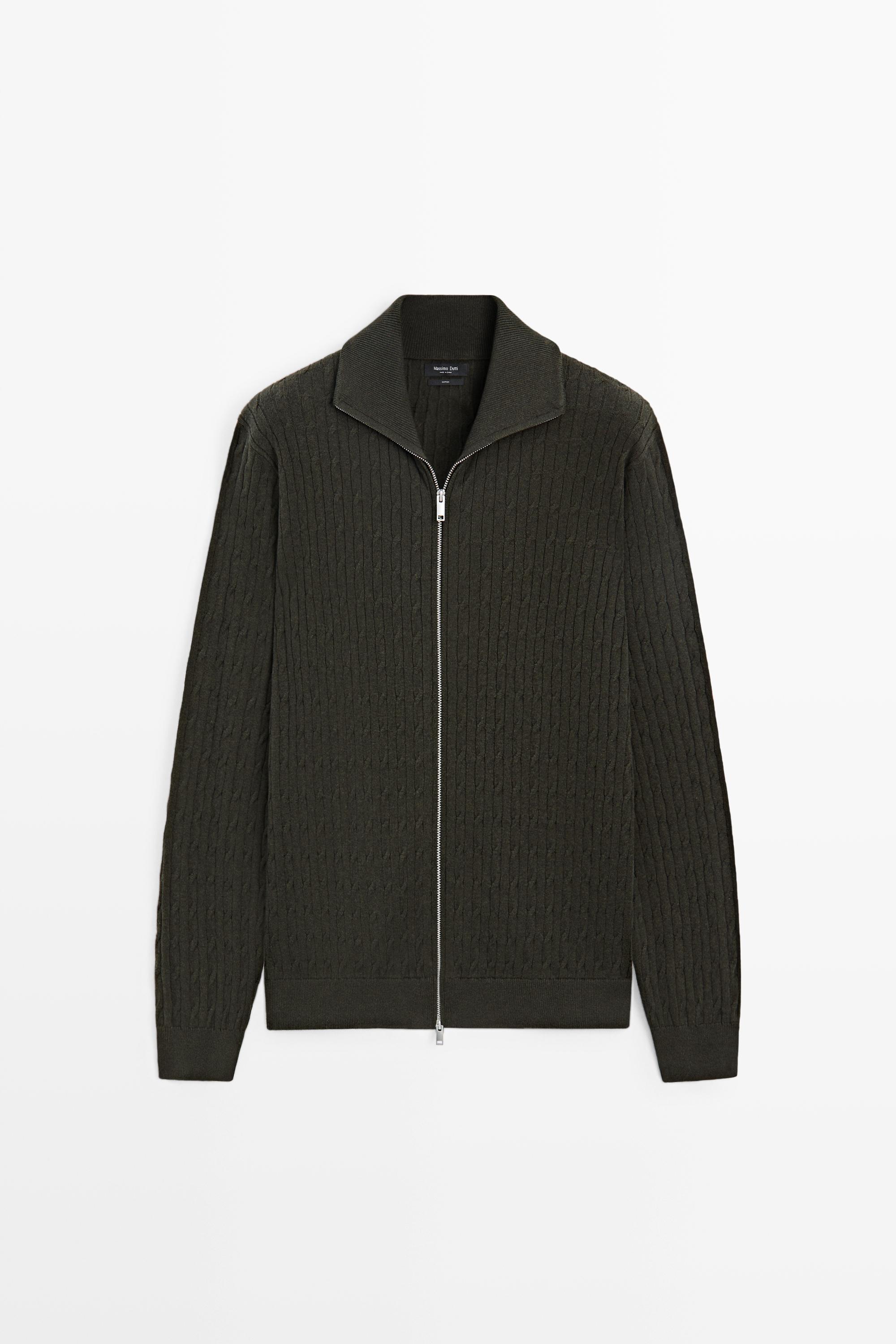 100% cotton braided knit cardigan — DARK GREEN