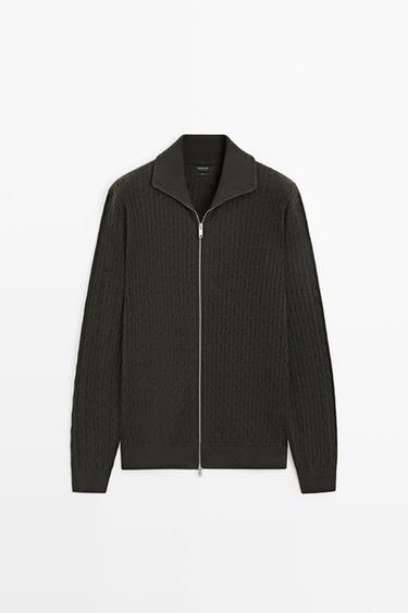 100% cotton braided knit cardigan — DARK GREEN 2