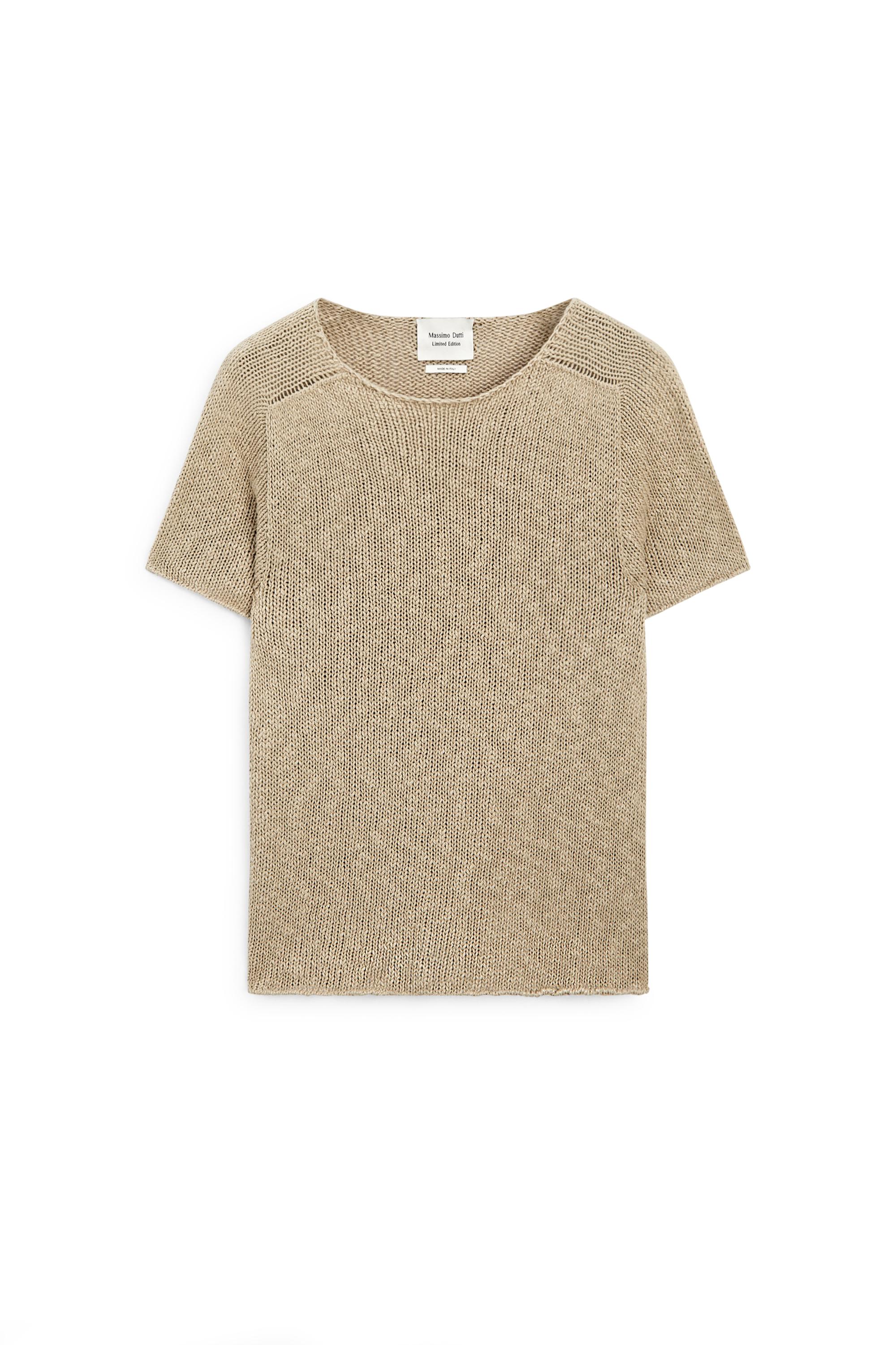 Textured short sleeve linen blend sweater - LIMITED EDITION — CAMEL
