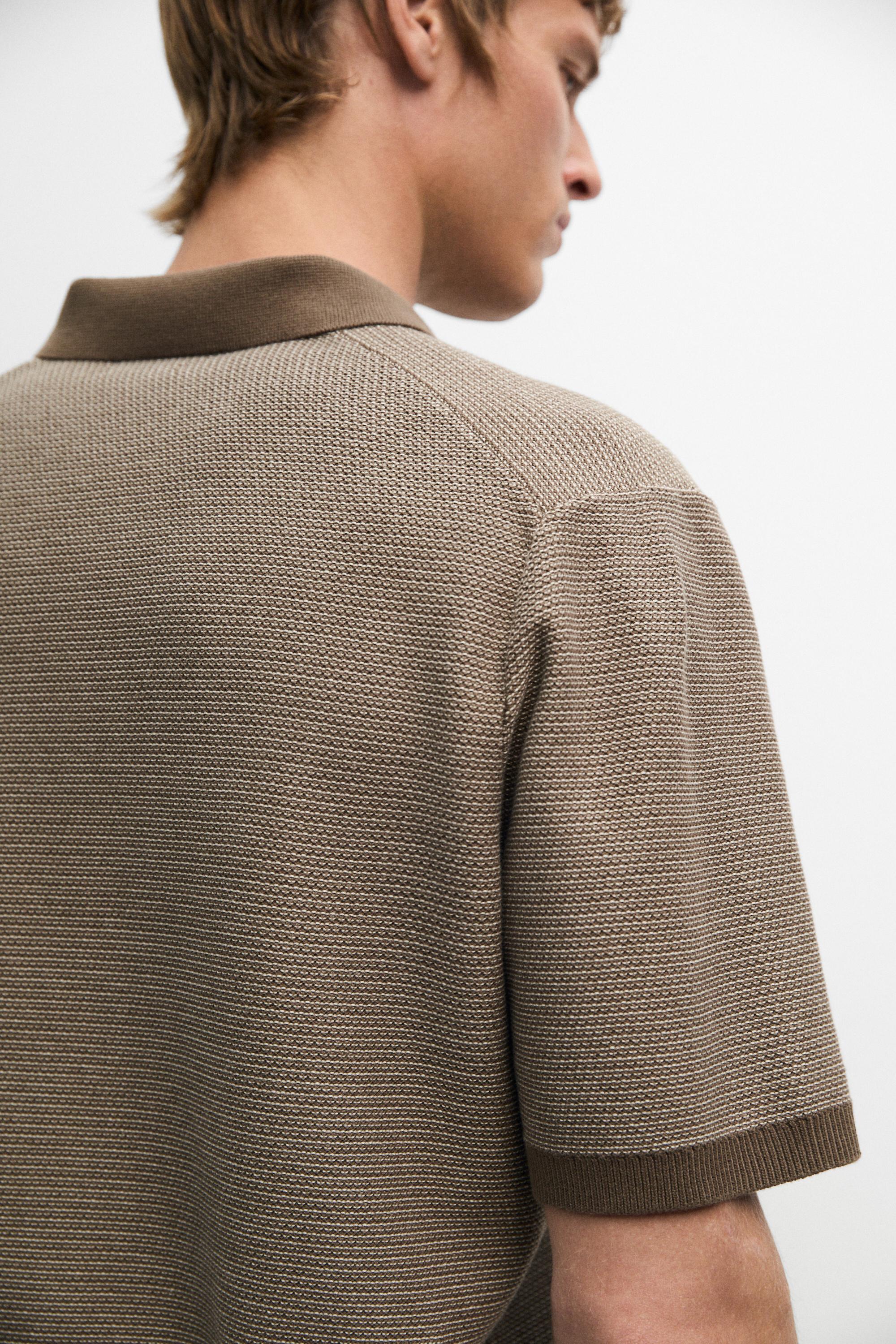 100% cotton contrast knit polo sweater — KHAKI