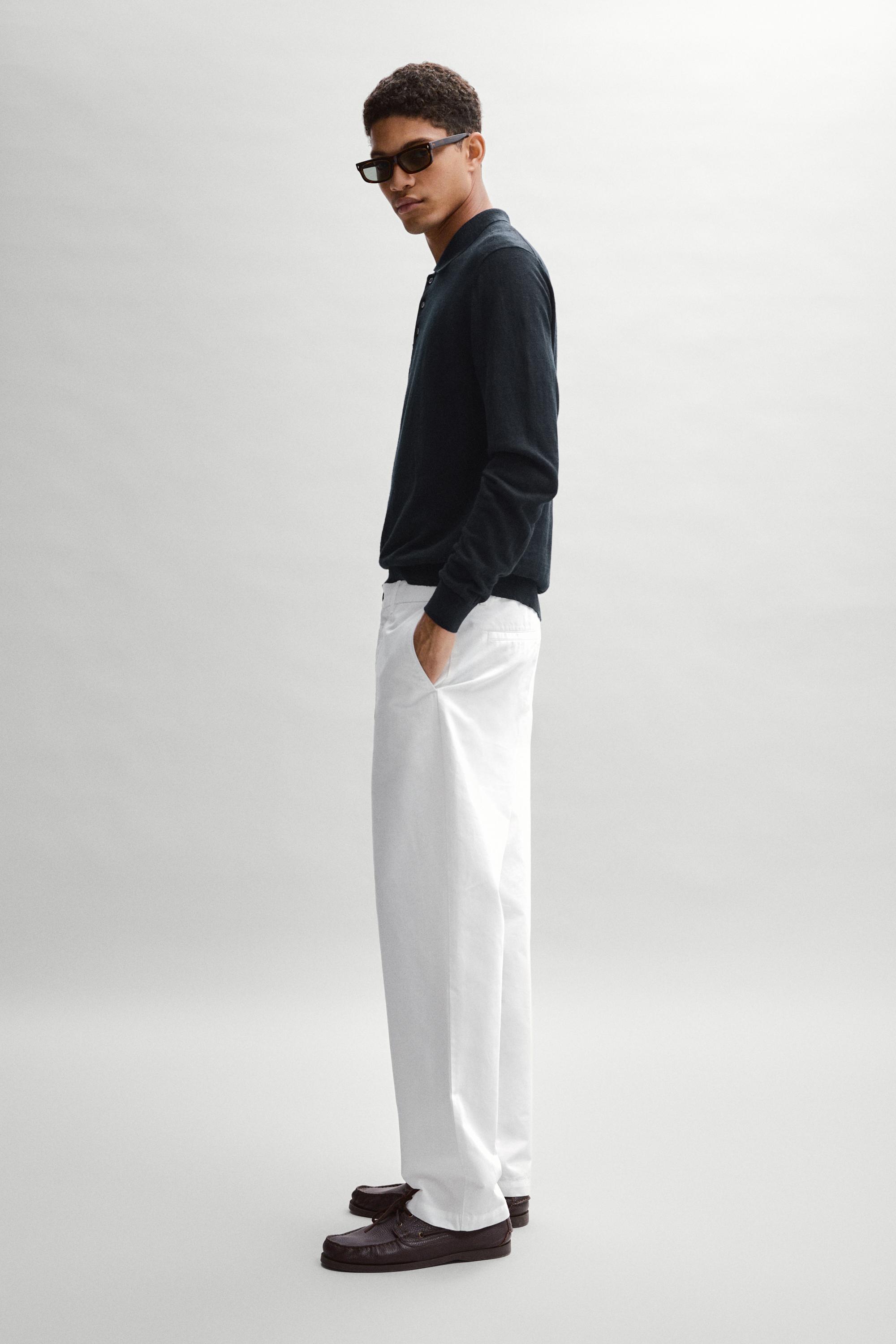 Cotton and linen barrel fit poplin trousers — WHITE