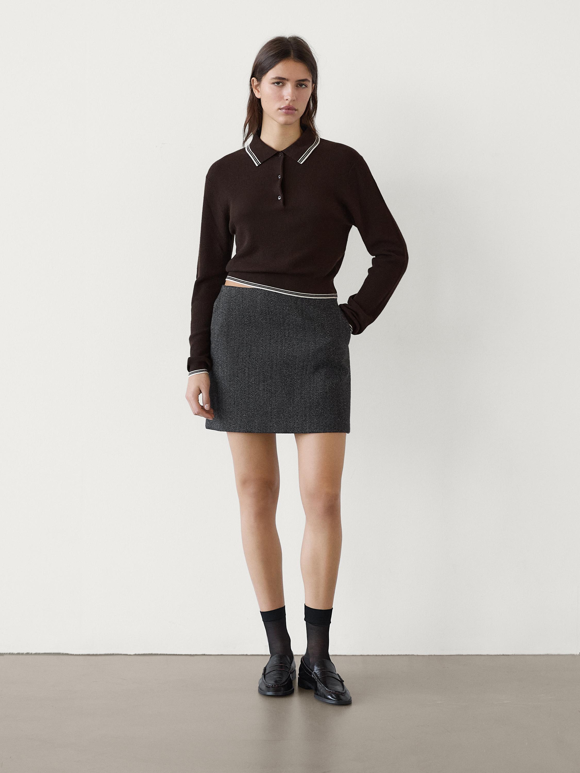 Contrast knit sweater with polo collar · Brown · Sweaters And Cardigans