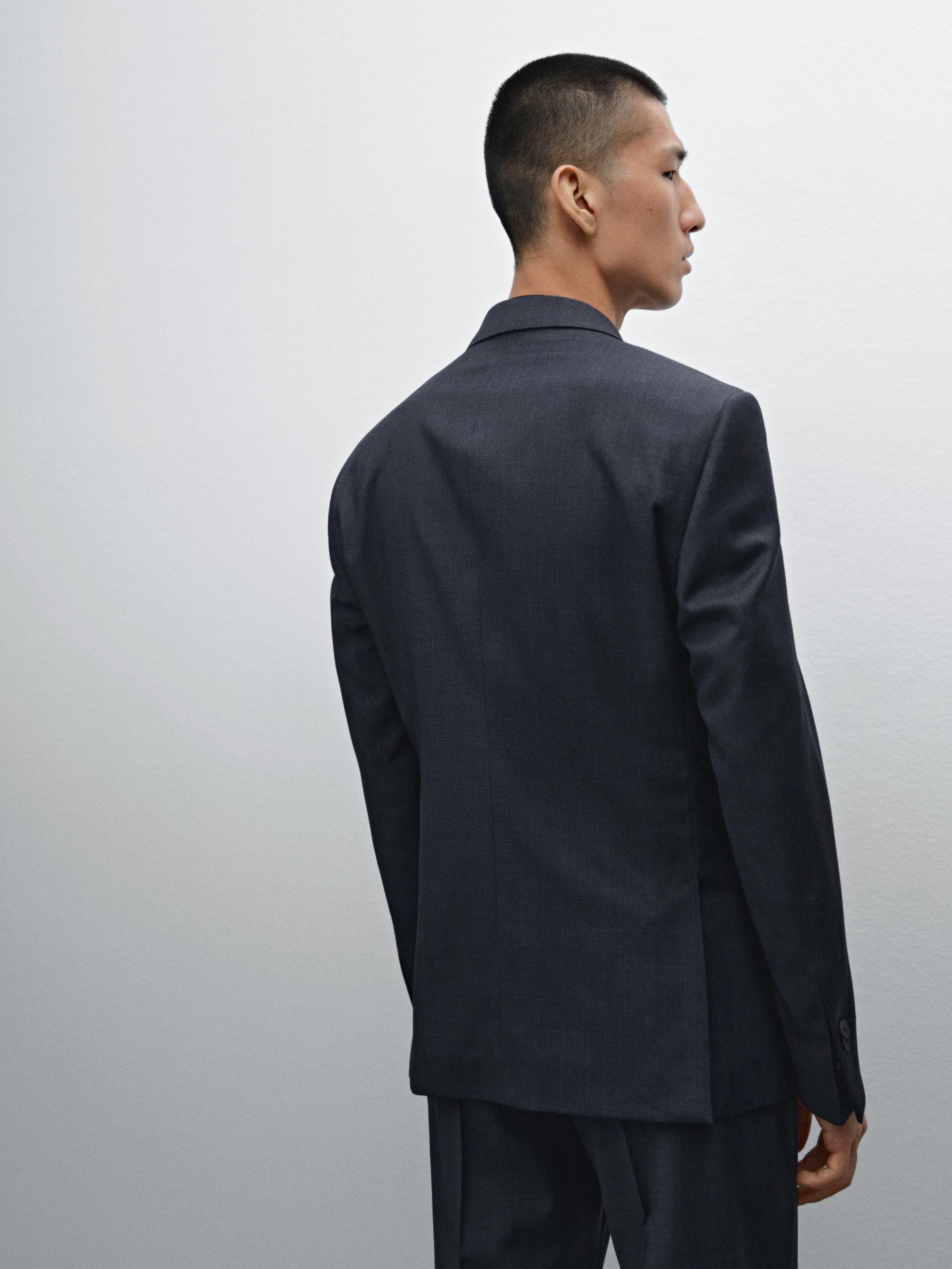 Check wool suit blazer