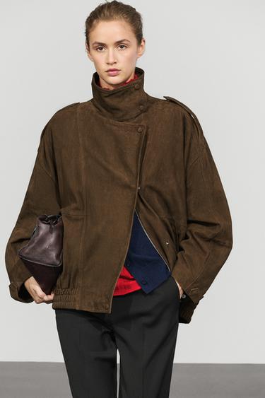 High collar suede bomber jacket — Green 3