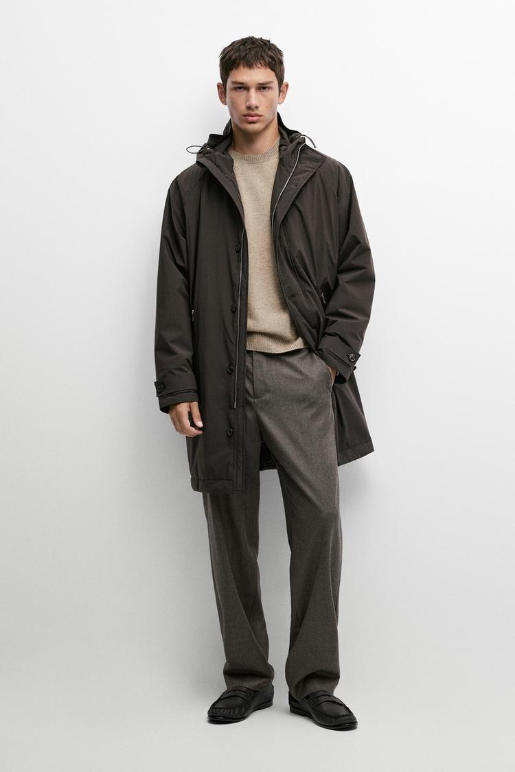 Long technical parka — BROWN