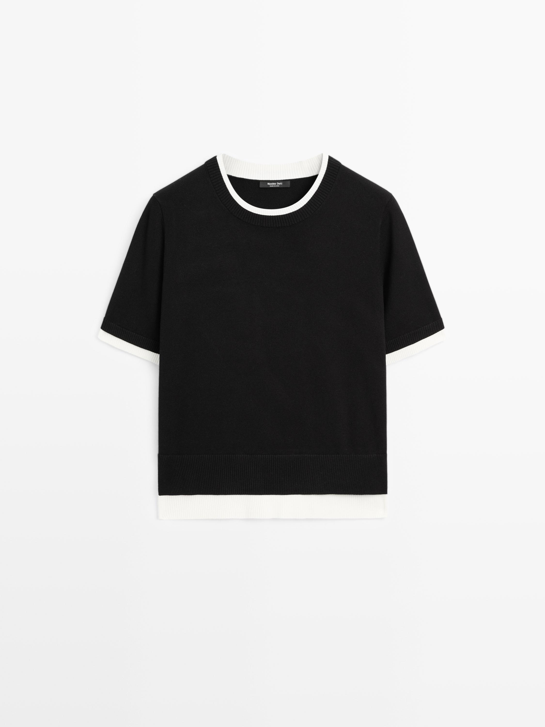 Doppellagiges Strickshirt mit kurzen Ärmeln