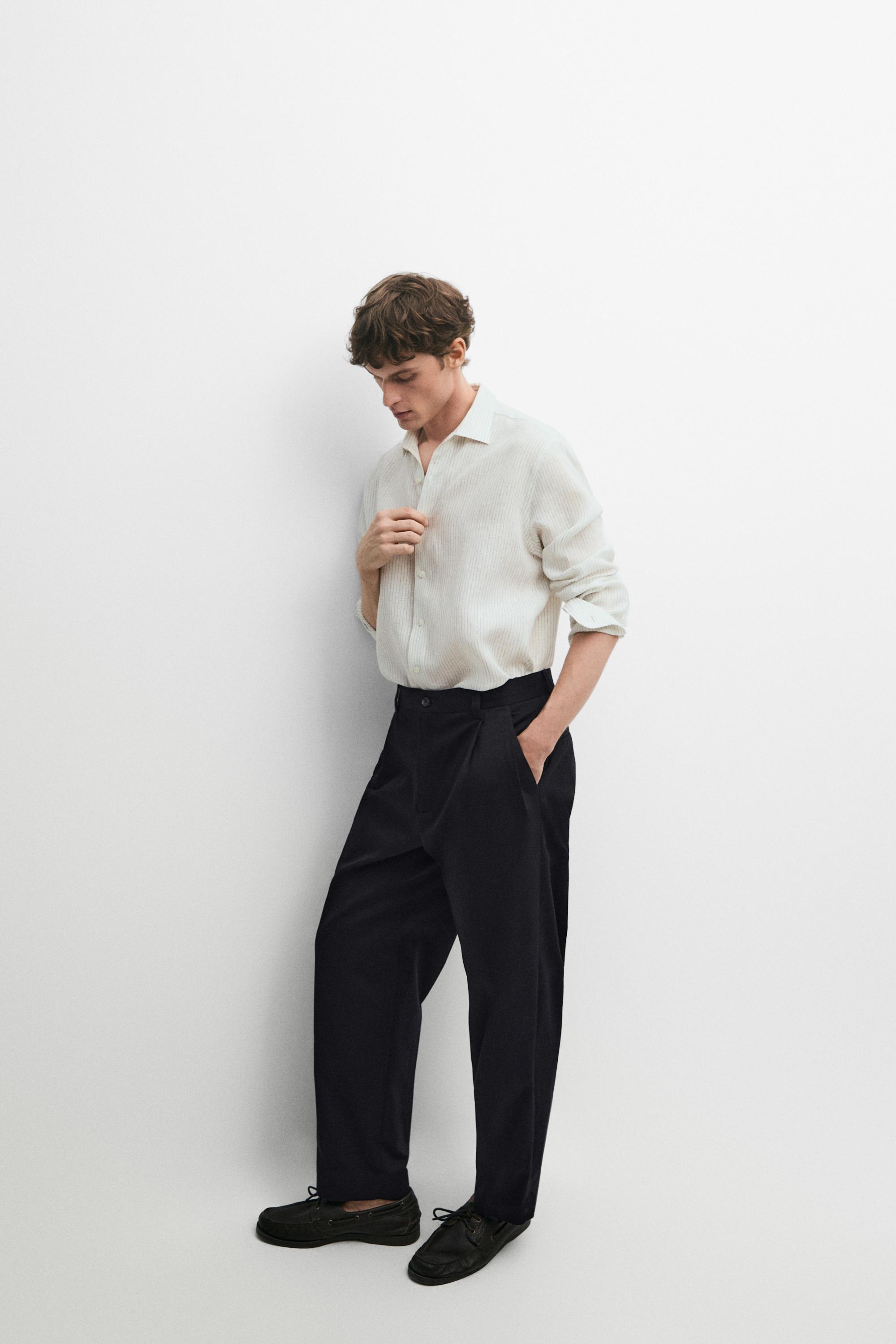 Cotton trousers with darts — NAVY BLUE