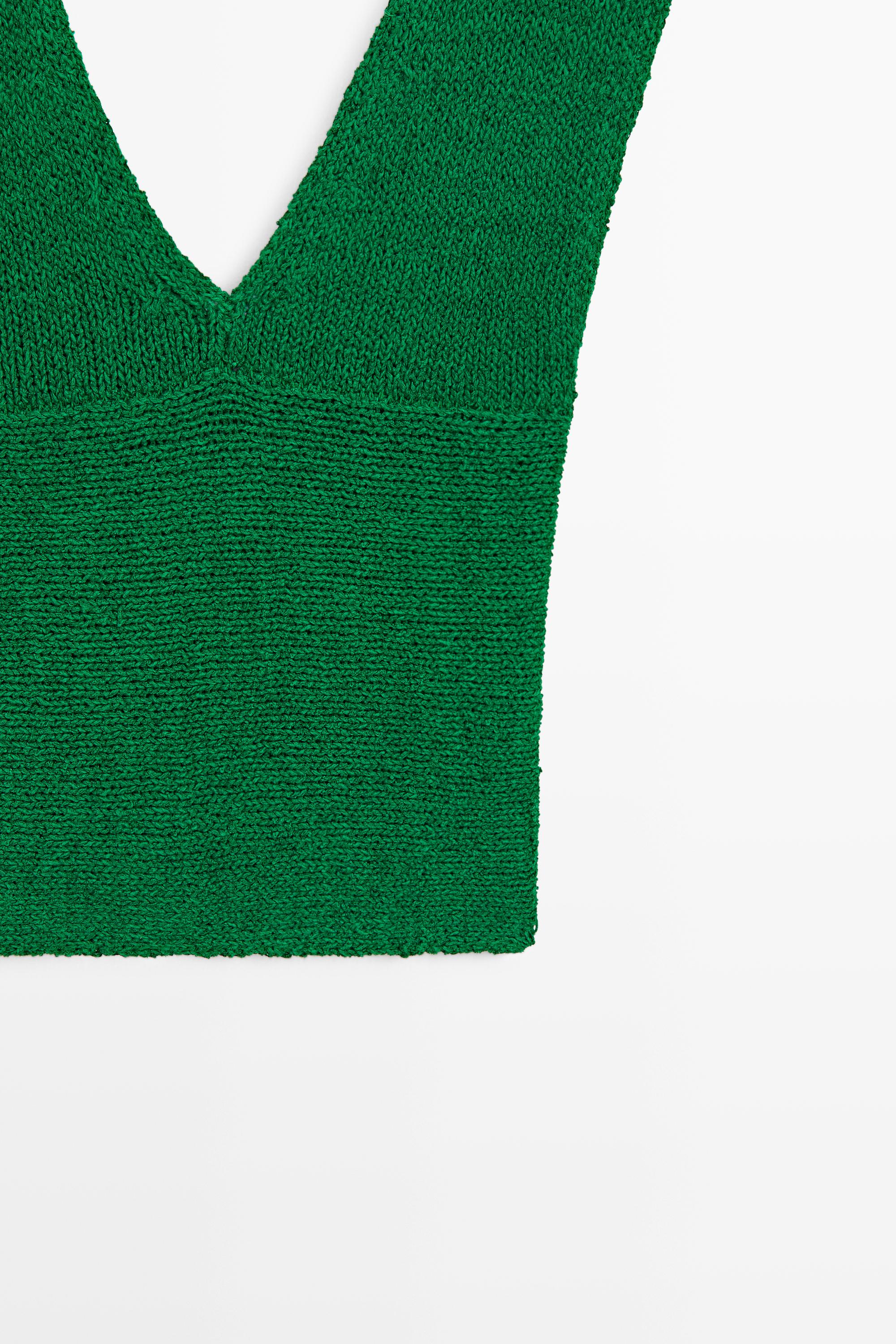 Cotton blend V-neck knit top — GREEN