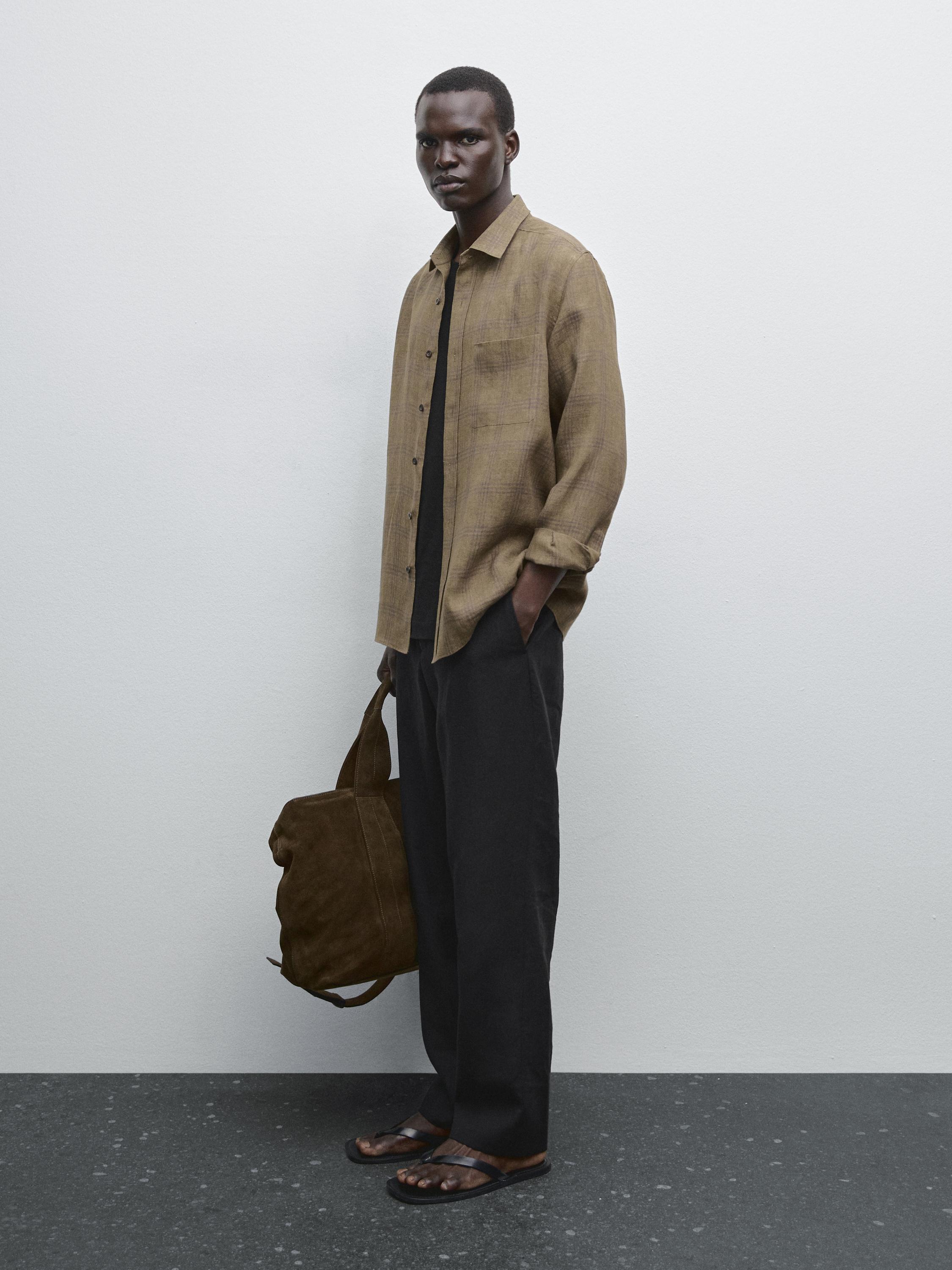 Chemise à carreaux regular fit en lin