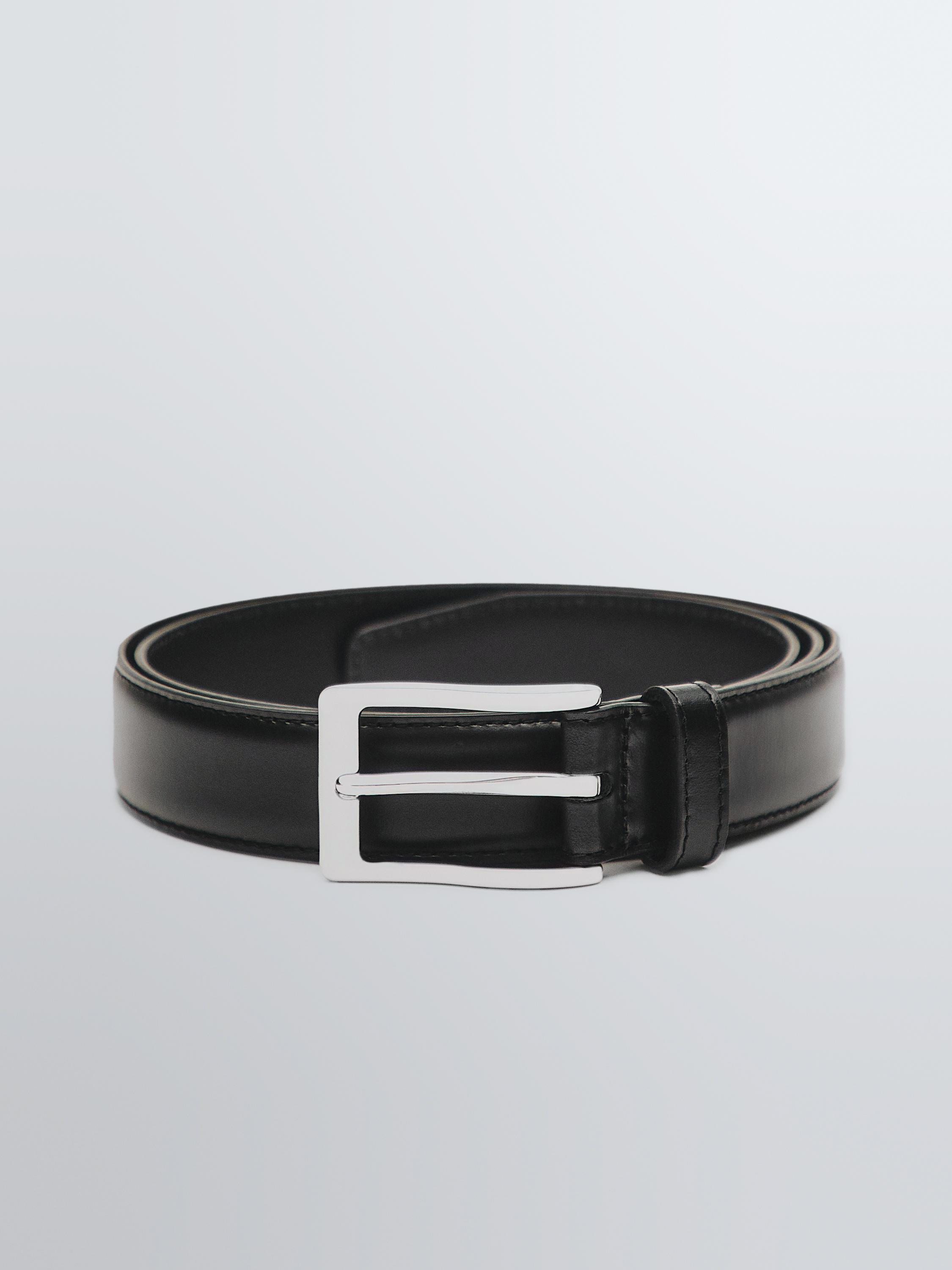 Smart nappa leather belt with topstitching — BLACK