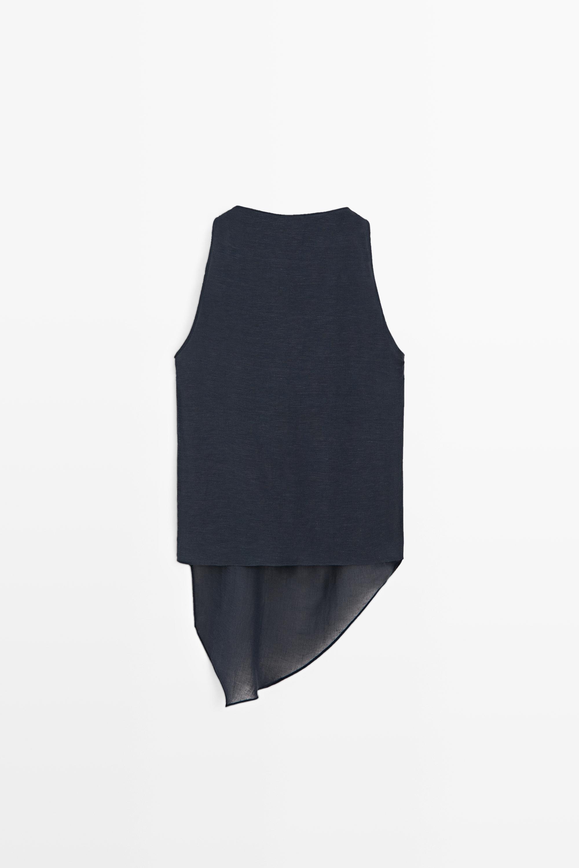 Asymmetric linen blend top — DARK BLUE