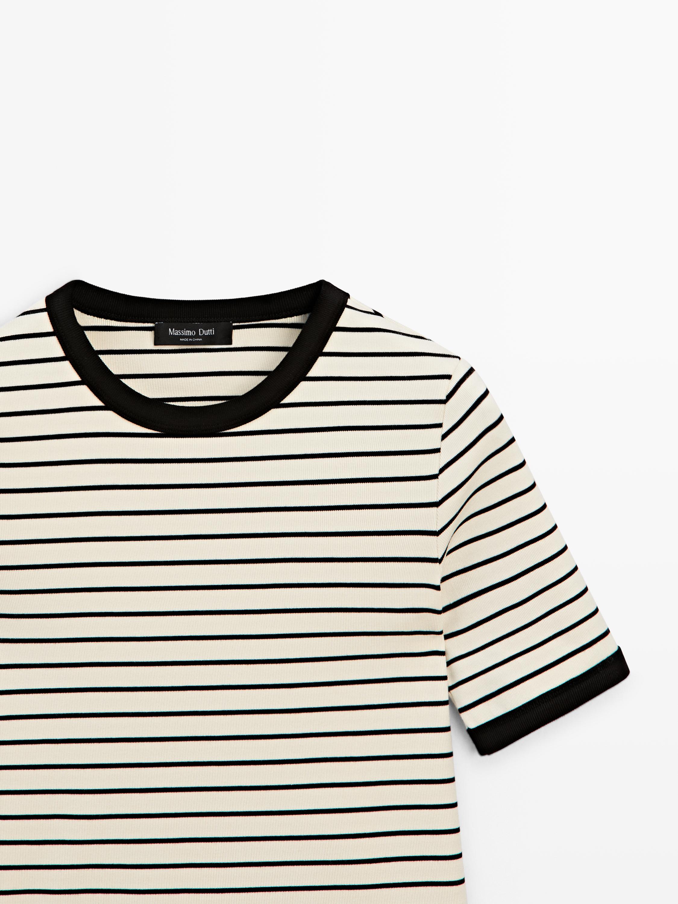 Short sleeve T-shirt with contrast stripes — Off white