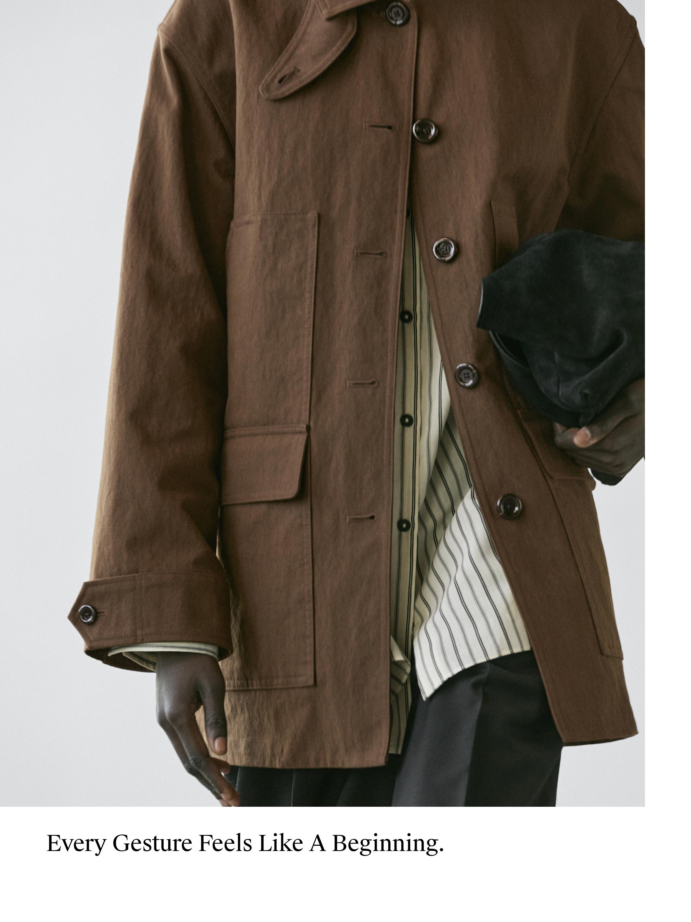 Cotton blend jacket with pockets — BROWN