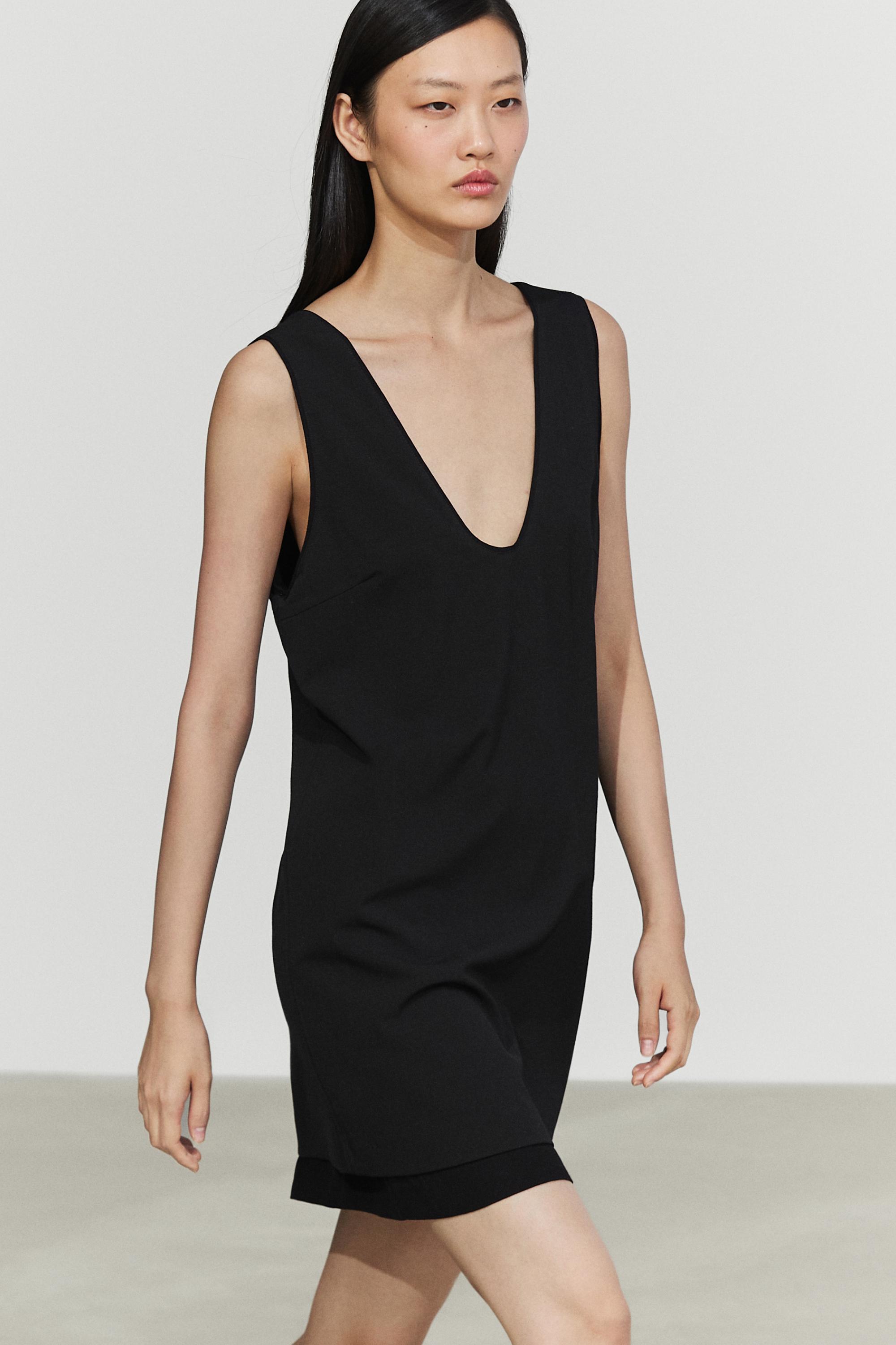 Double-fabric mini dress — BLACK