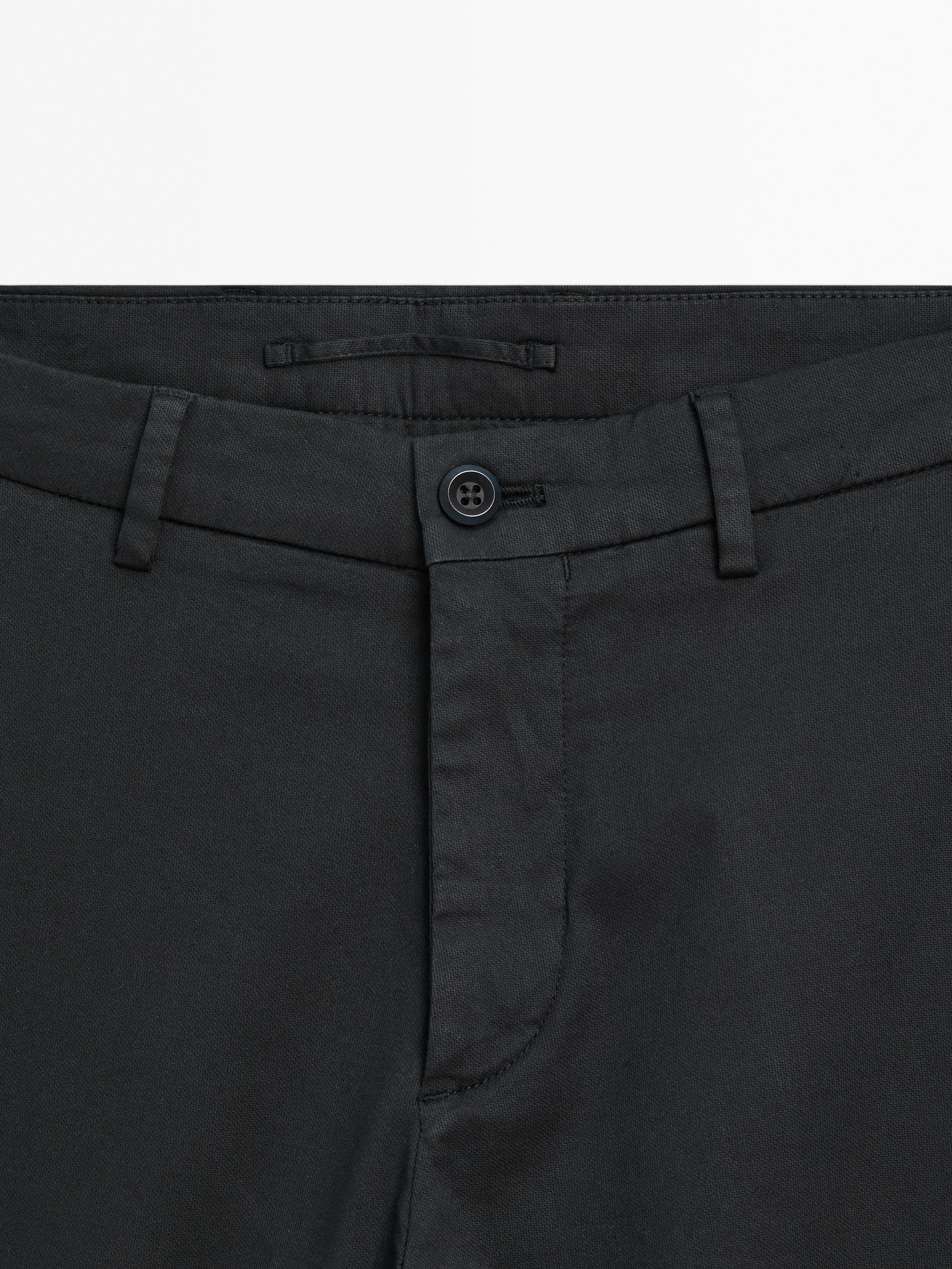 Cotton blend slim fit trousers