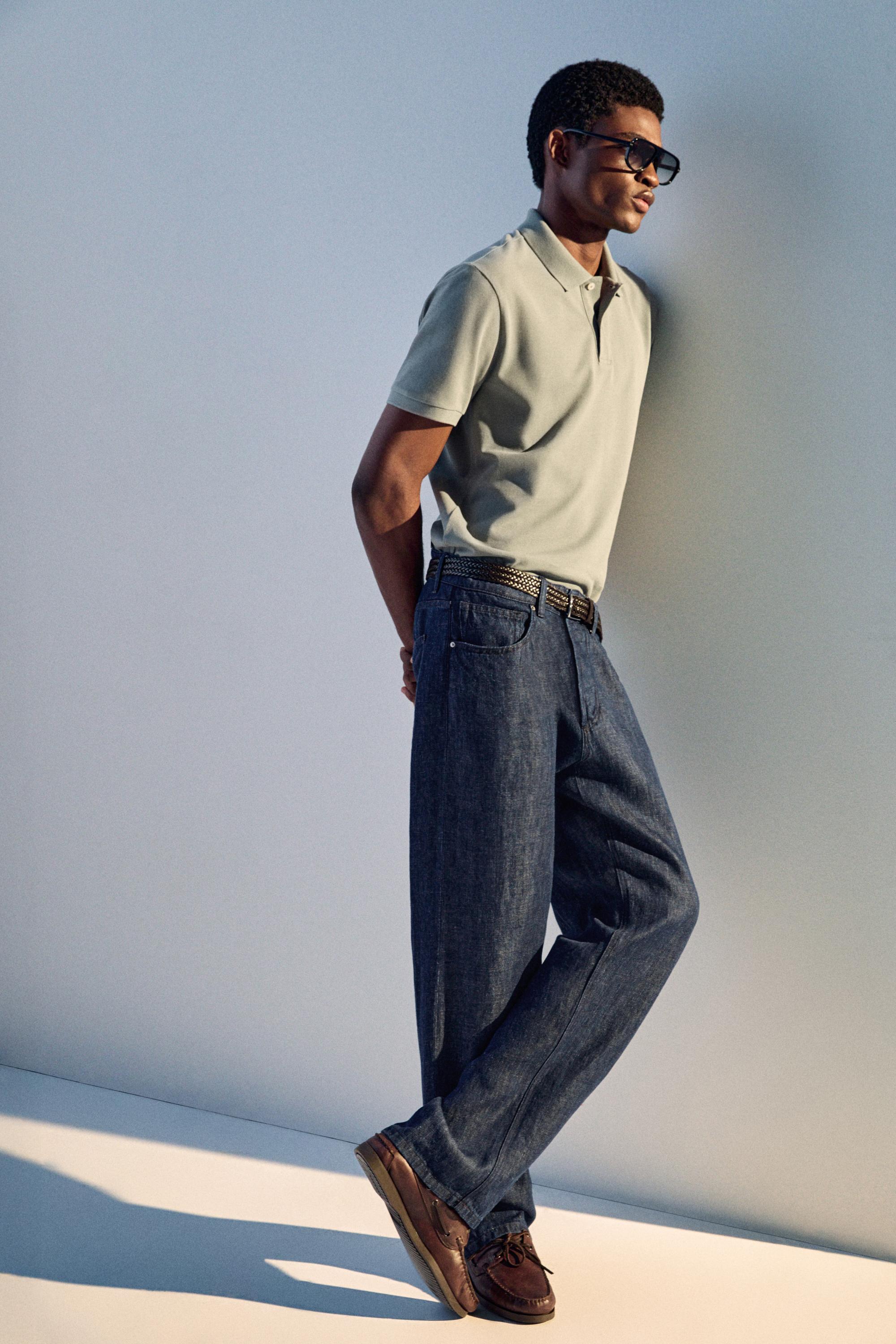 Micro-textured cotton piqué polo shirt — Sea green