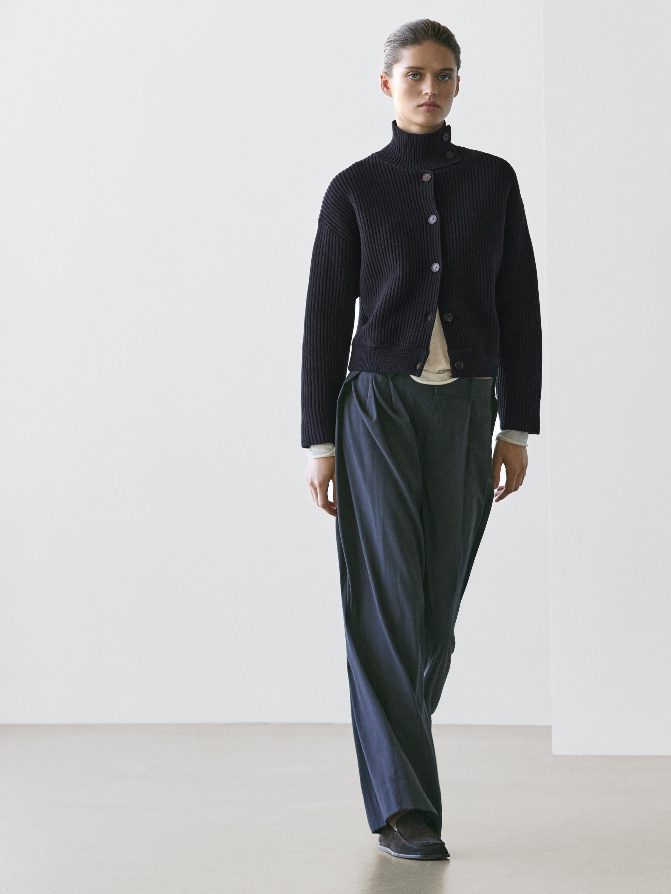 Pleated wool blend trousers — NAVY BLUE