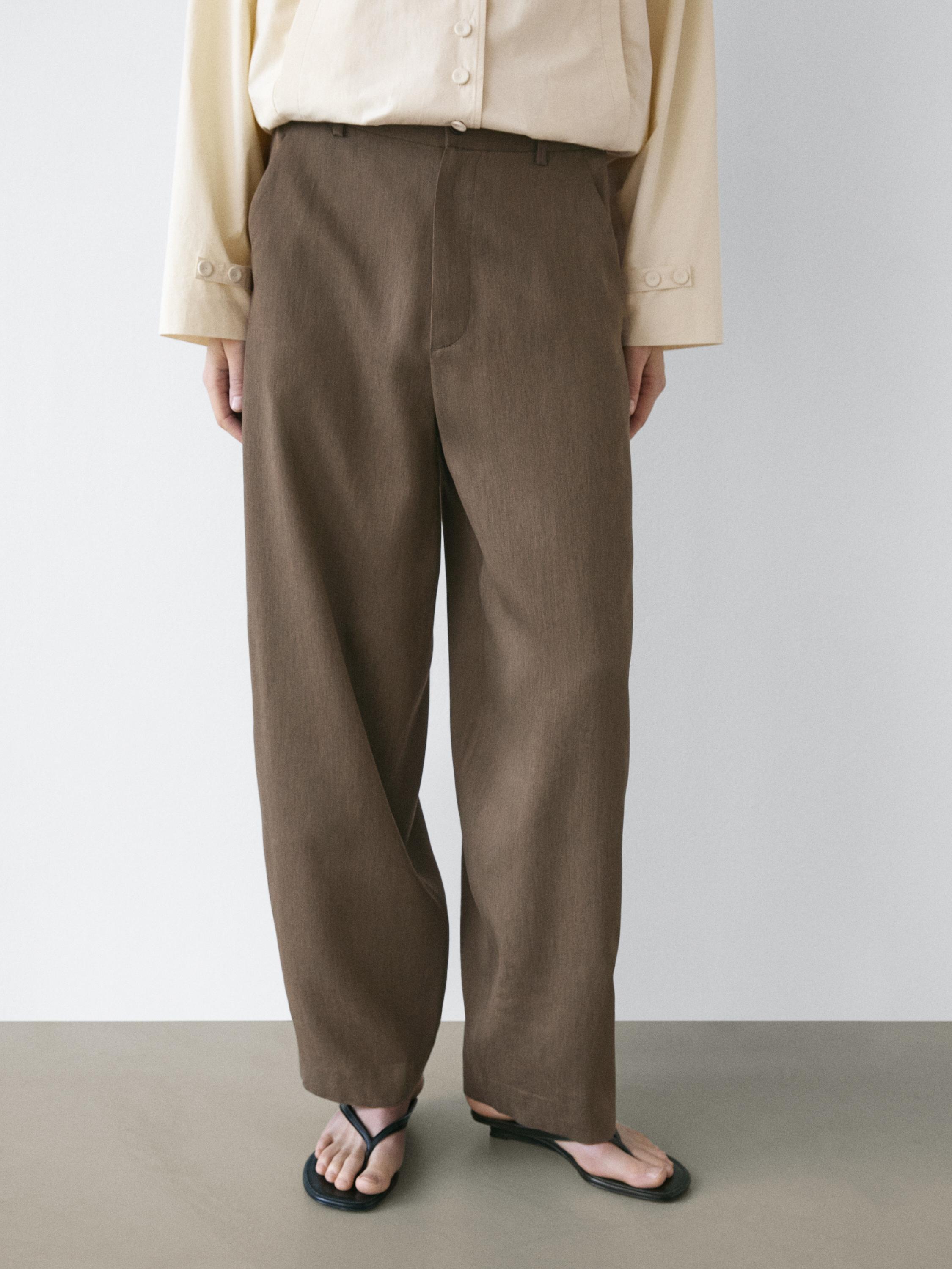 Flowing trousers with elasticated waistband — DARK GREEN
