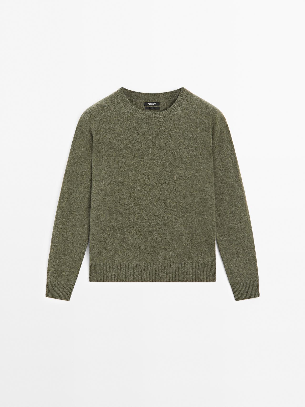 Massimo Dutti - Dame - Trøje I 100 % Kashmir Med Rund Hals - Grøn - L