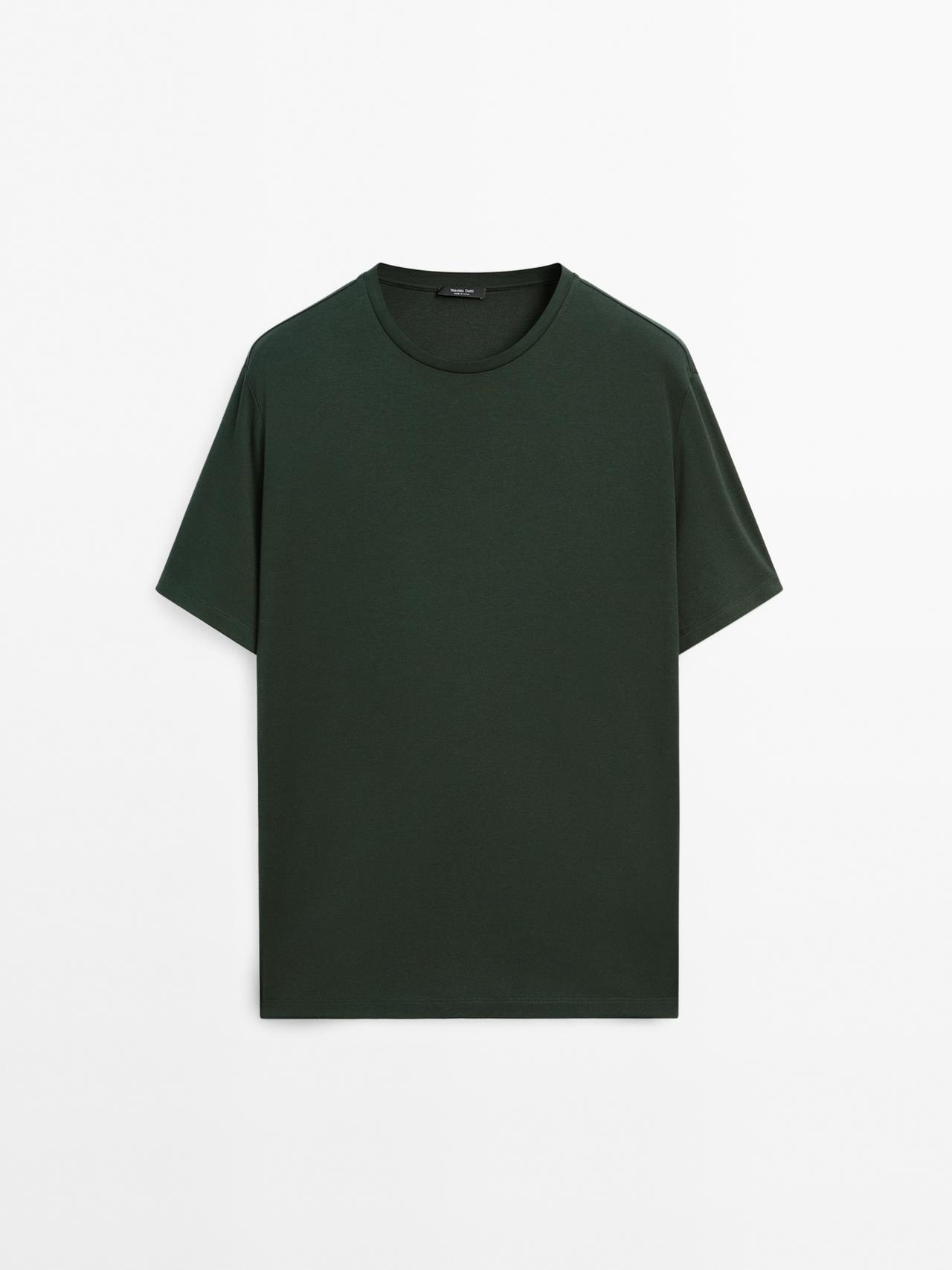 Massimo Dutti - Herre - Kortærmet T-Shirt I Bomuldsblanding - Flaskegrøn - Xl