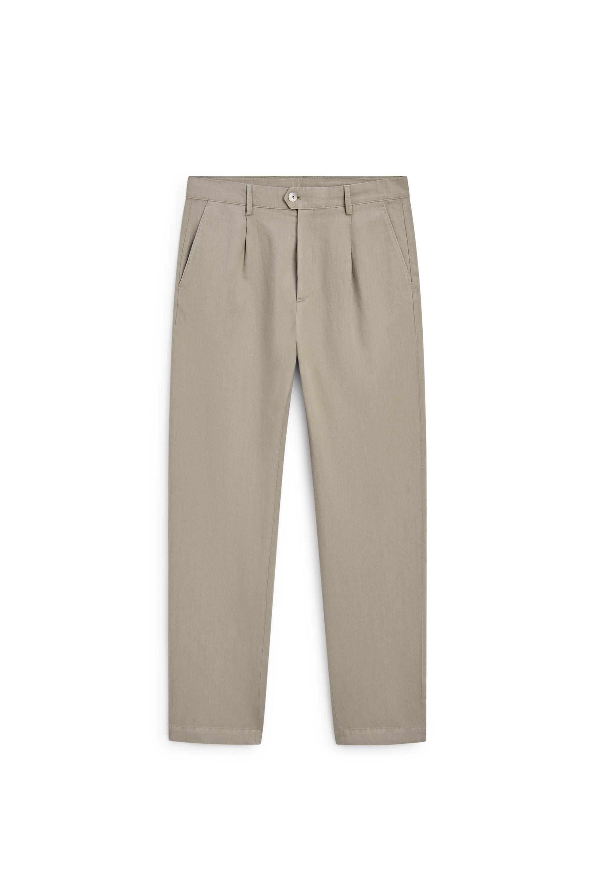 Straight-leg linen and cotton trousers with darts — BEIGE