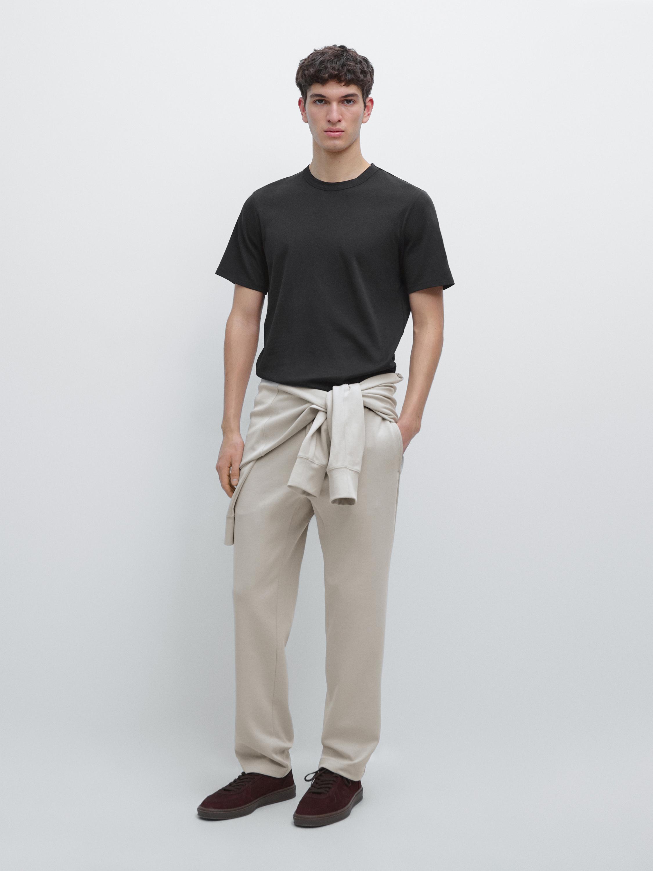 Straight-fit cotton blend trousers