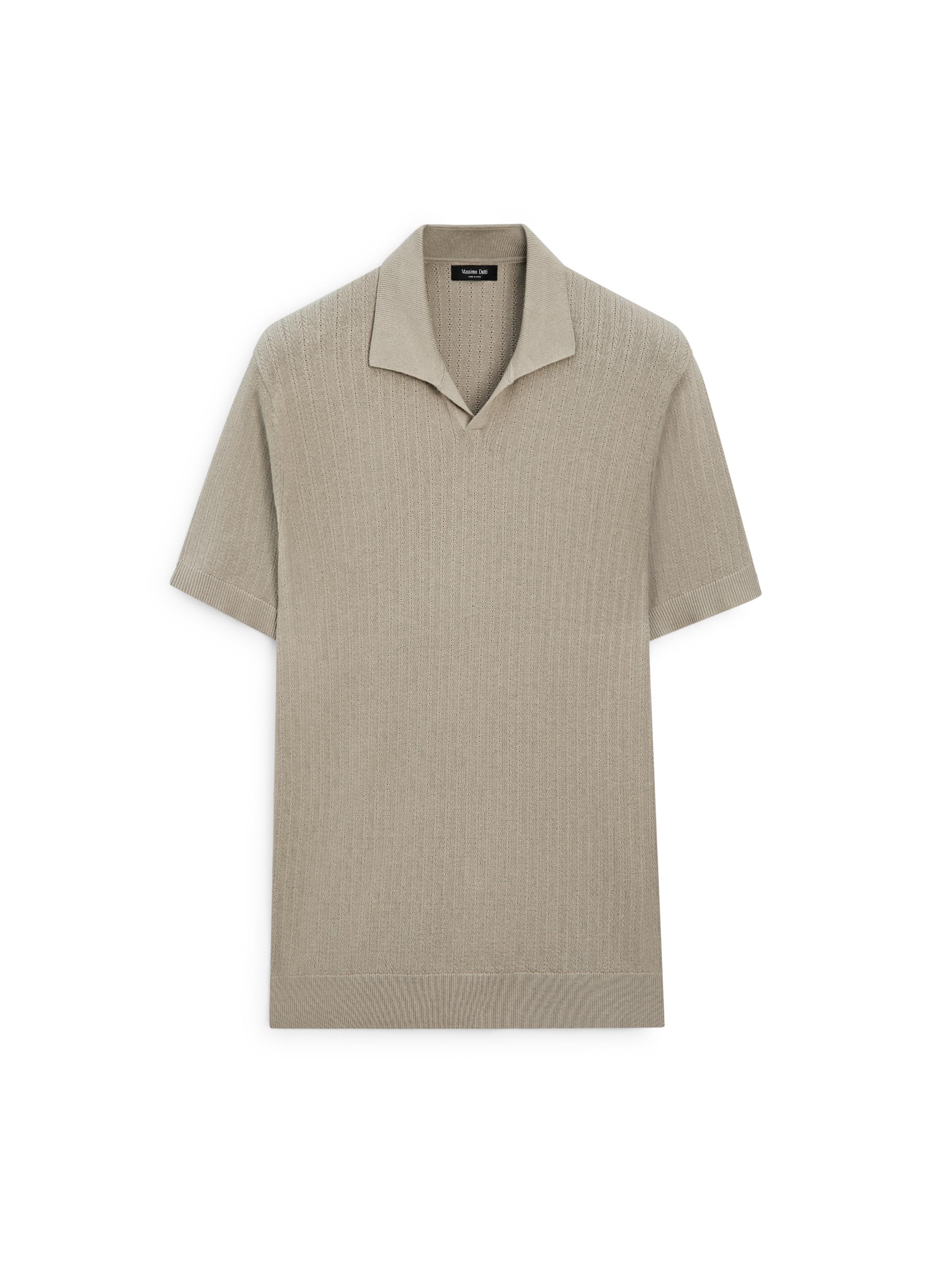 Knit polo sweater with cutwork detail — TAUPE GREY