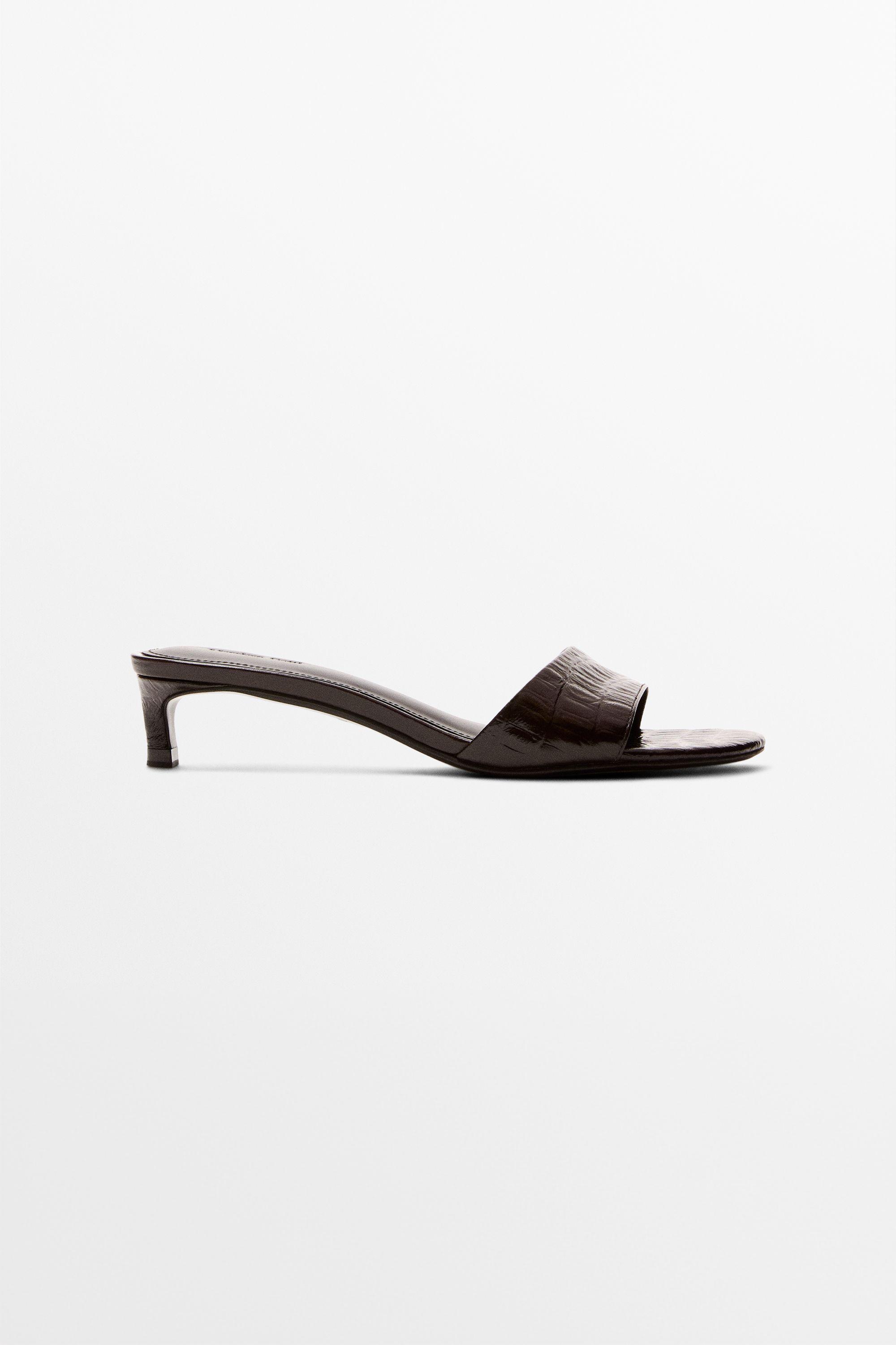 High-heel sandals in embossed leather — BROWN