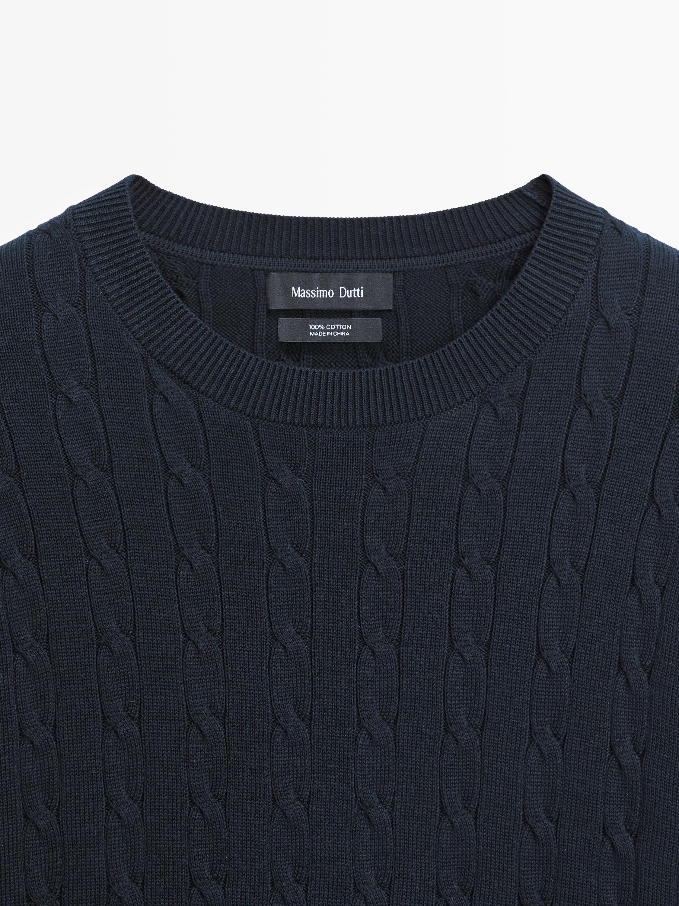 100% cotton cable-knit sweater — NAVY BLUE