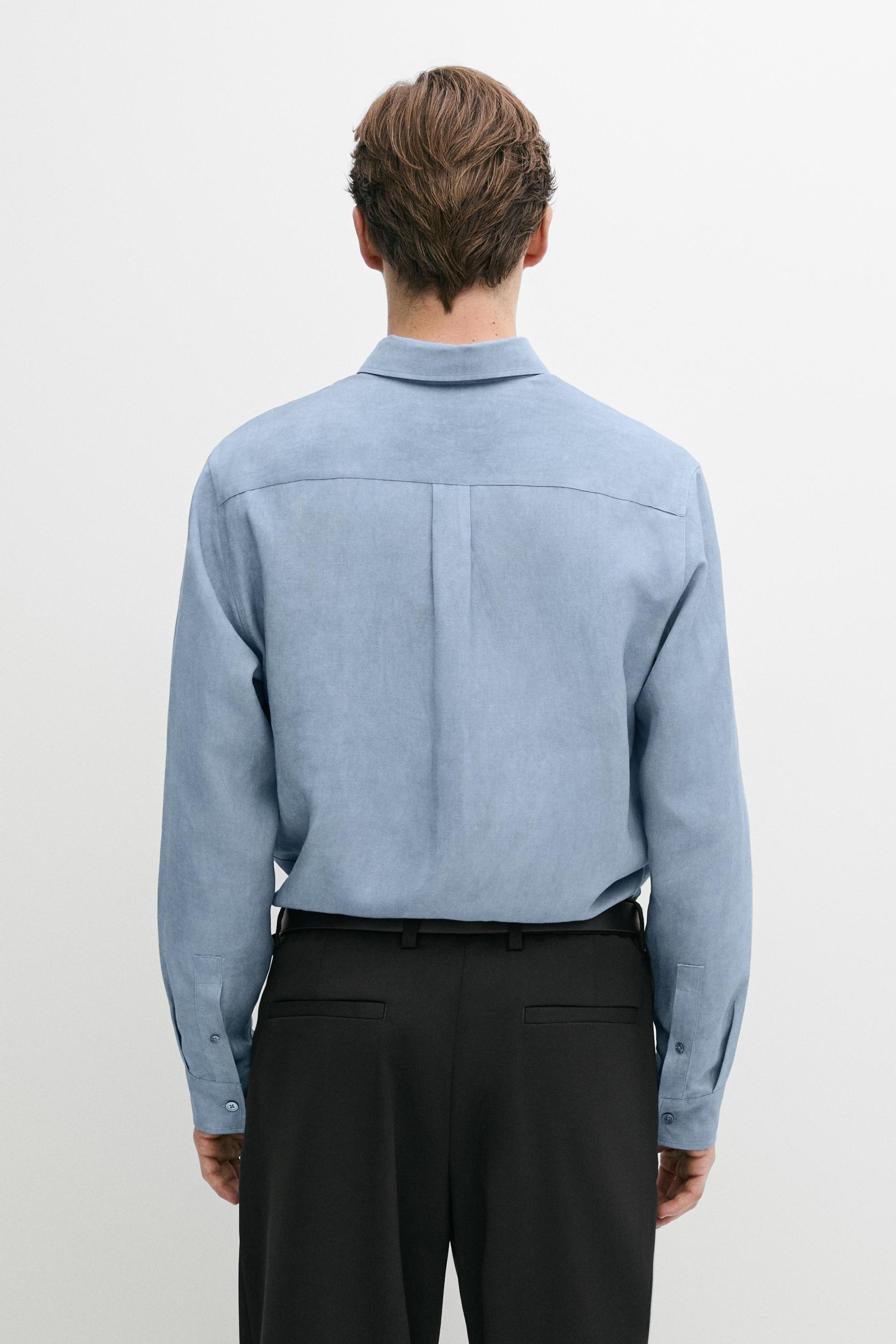 Flowing regular fit lyocell-linen shirt — BLUE