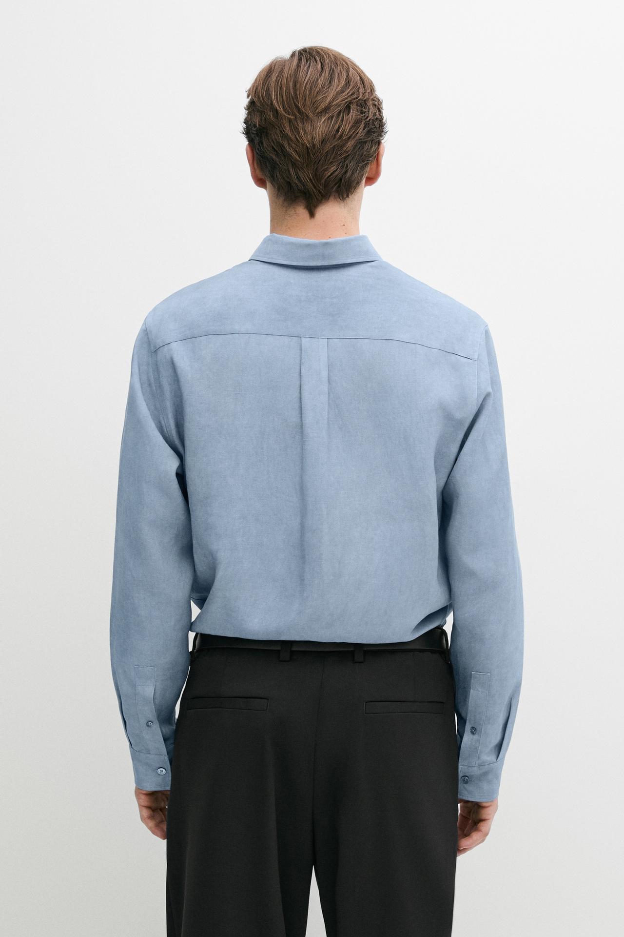 Flowing regular fit lyocell-linen shirt — BLUE