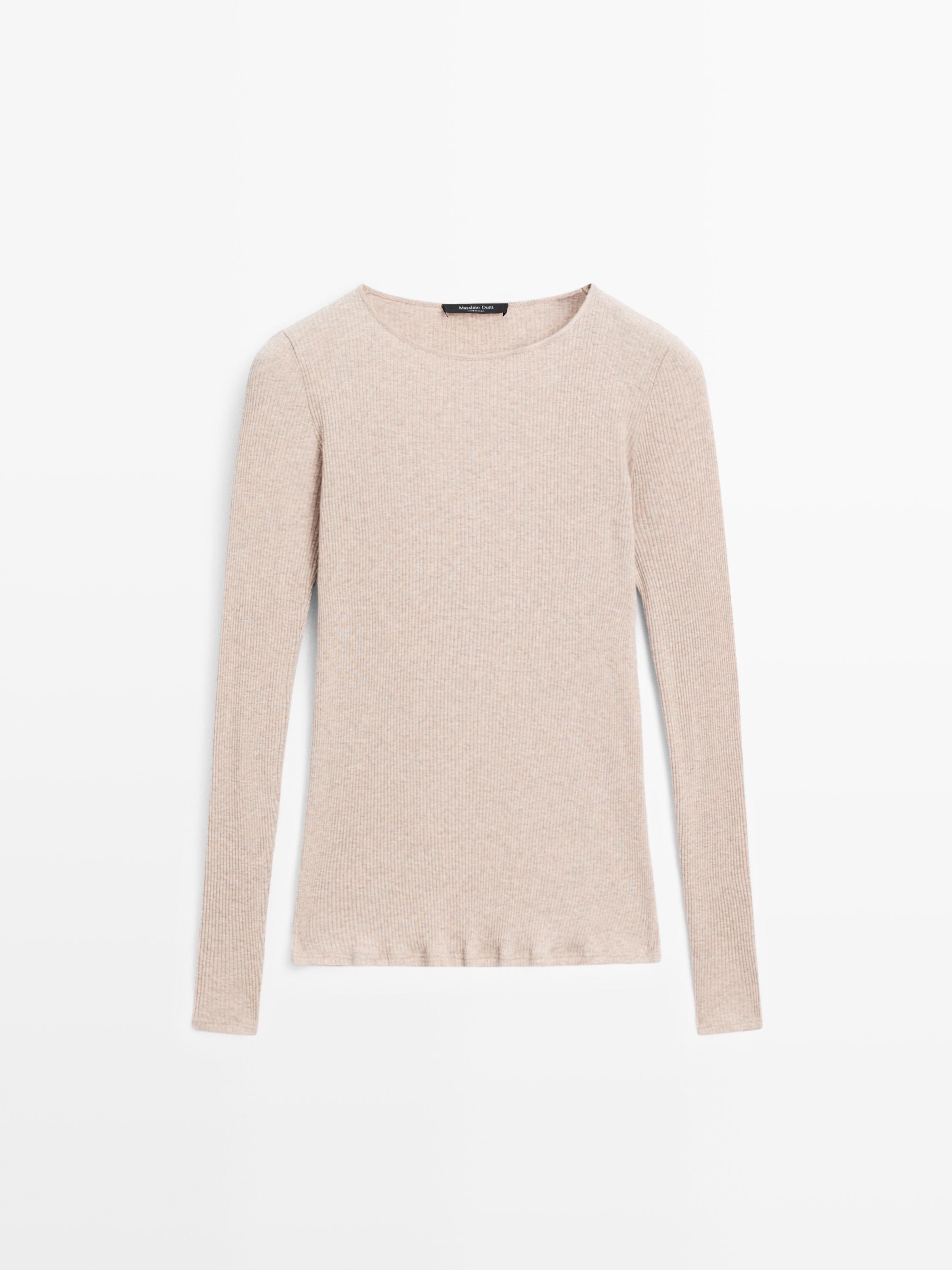 Long sleeve T-shirt with ribbed detail · Beige Marl · Circular