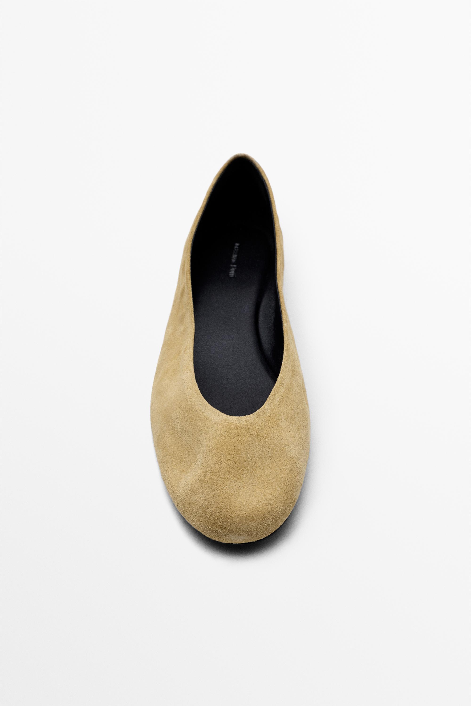 Split leather ballet flats — MUSTARD