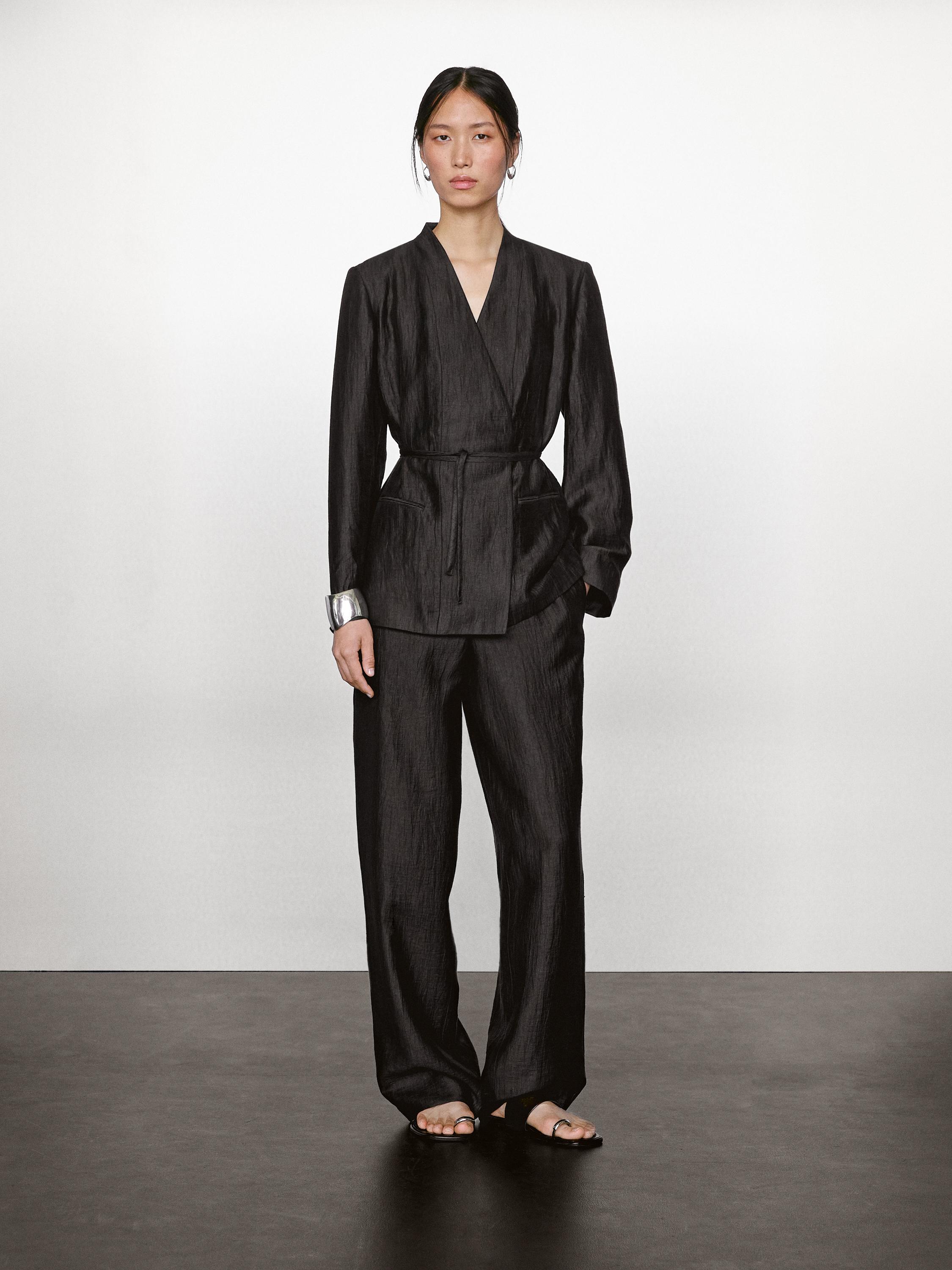 Linen blend kimono with tie detail