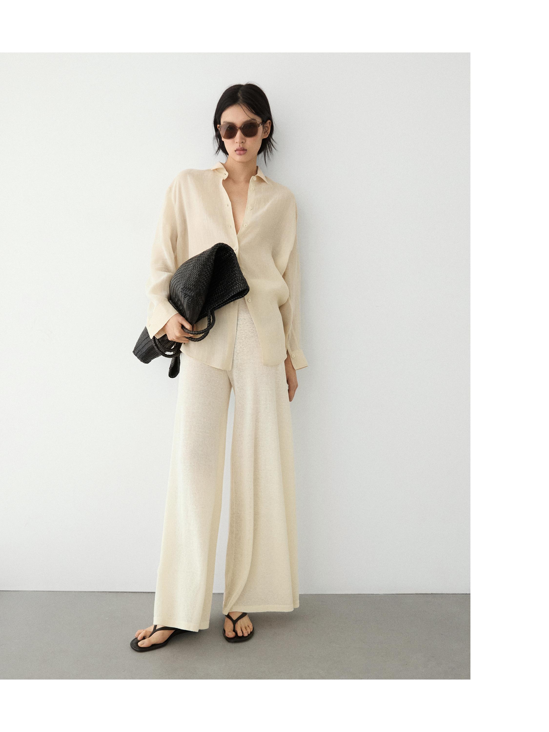 Total look wide-leg flowing trousers — Vanilla