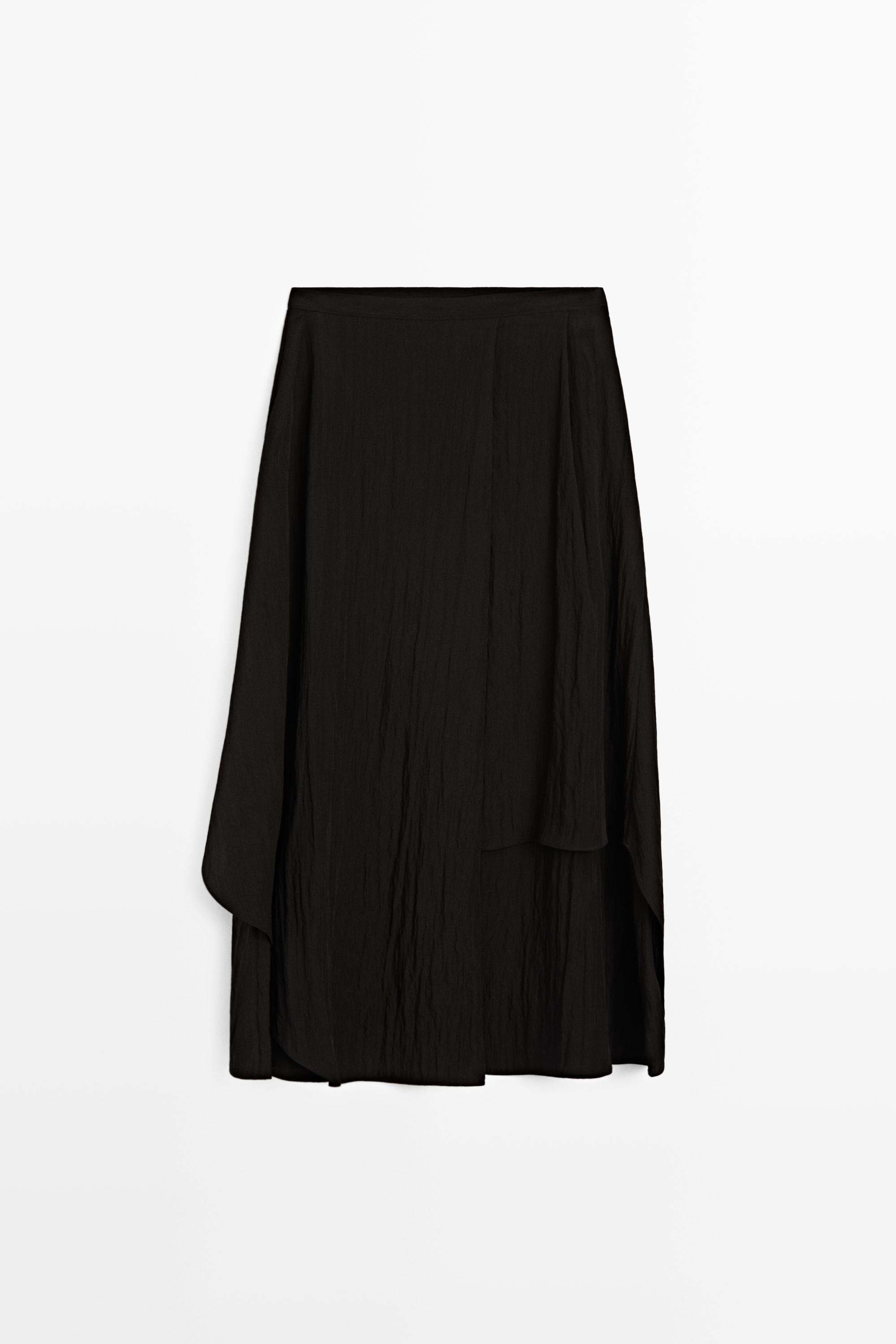 Flowing asymmetrical panel midi skirt — BLACK