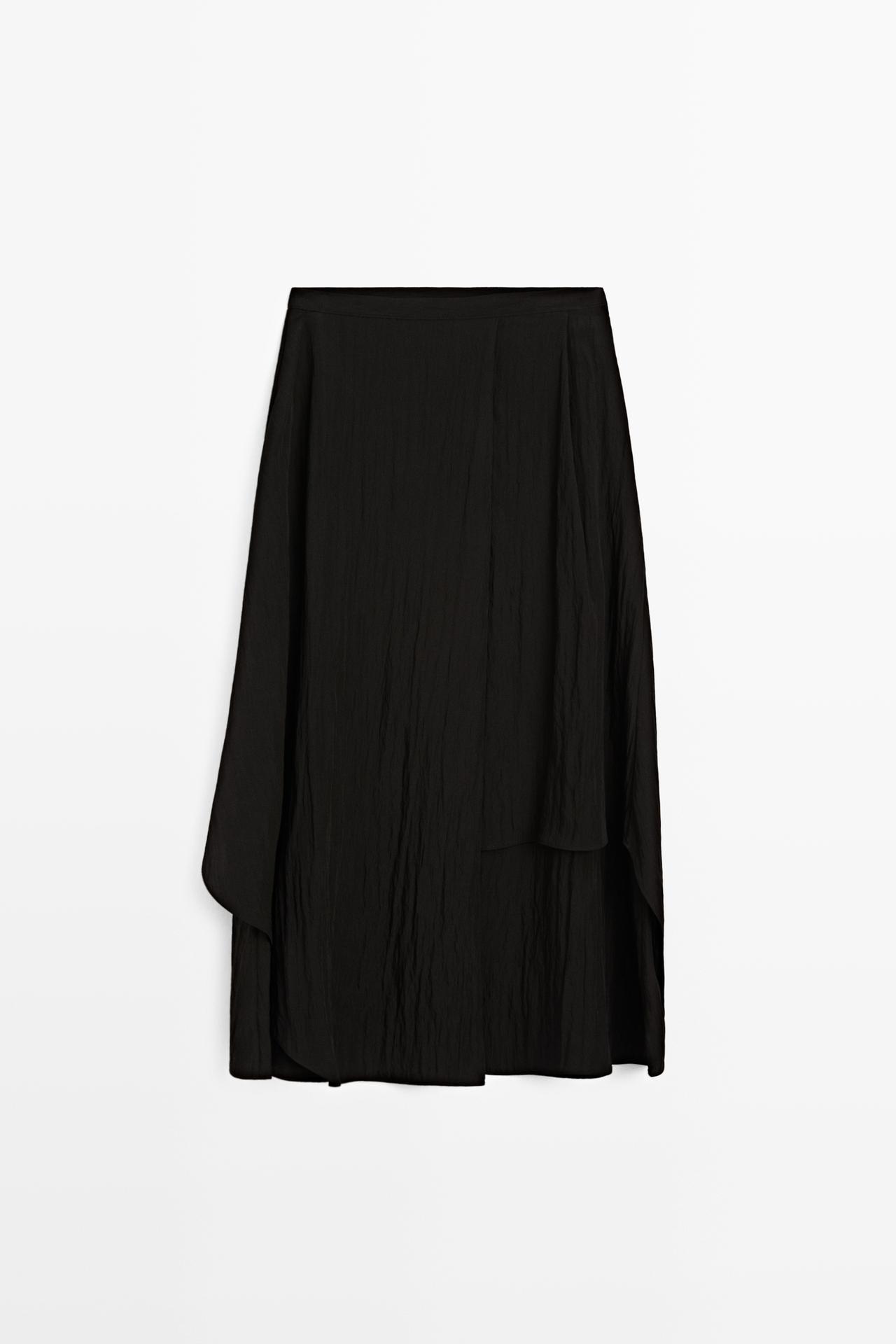 Flowing asymmetrical panel midi skirt — BLACK
