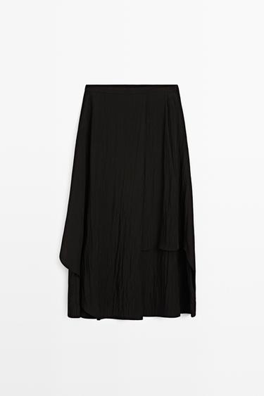 Flowing asymmetrical panel midi skirt — BLACK 2