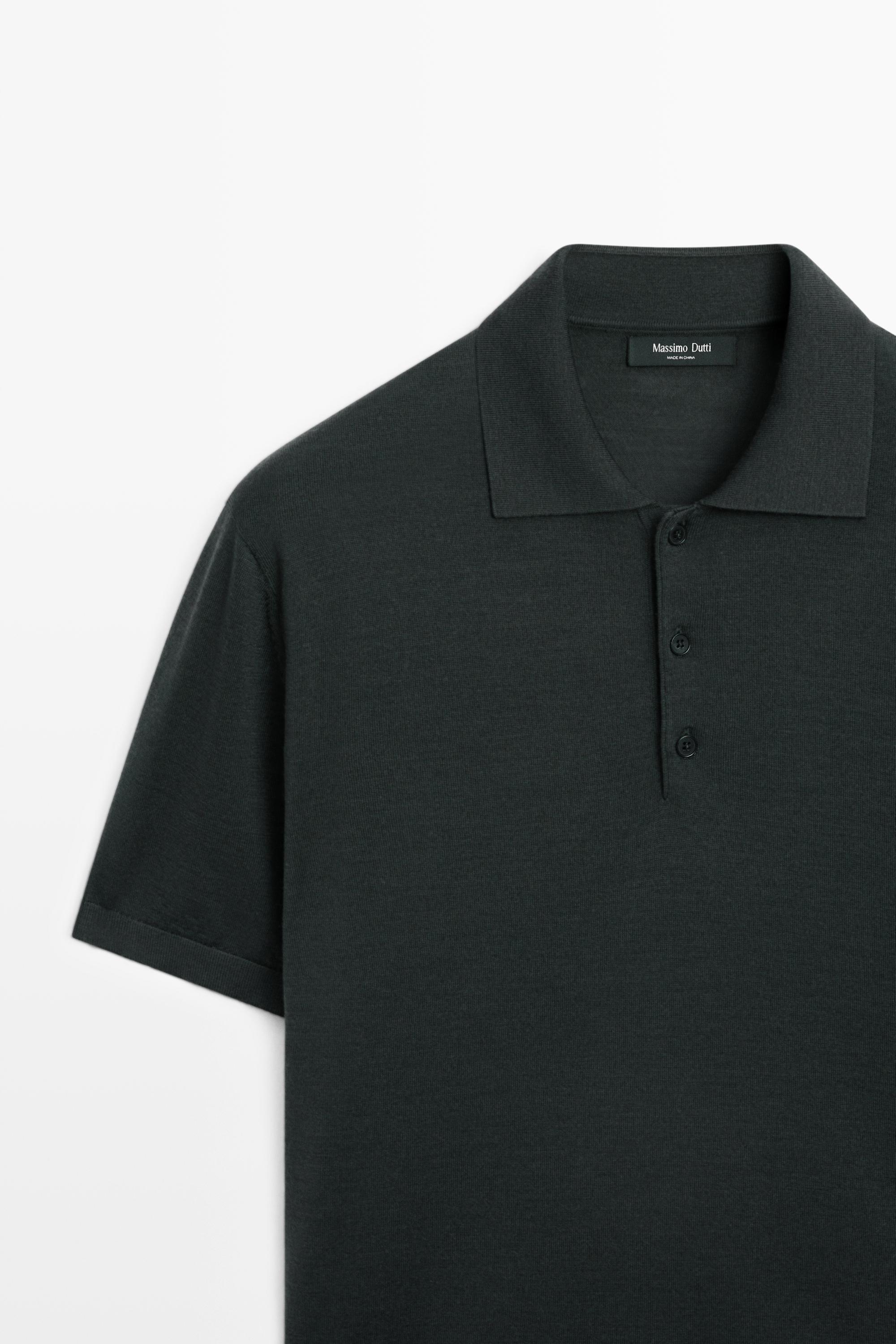 Wool blend knit polo shirt — Greyish green