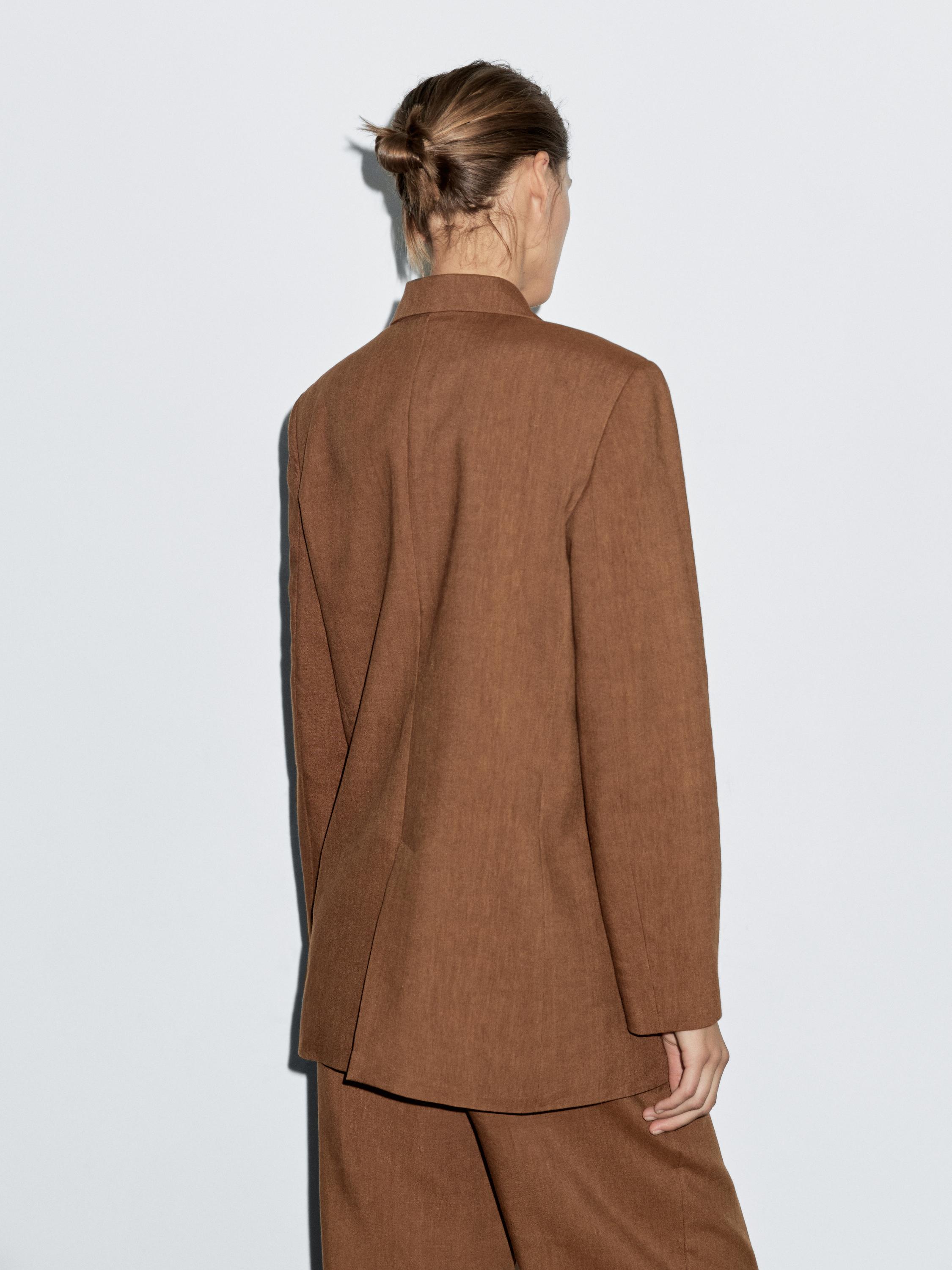 Double-breasted linen blend blazer