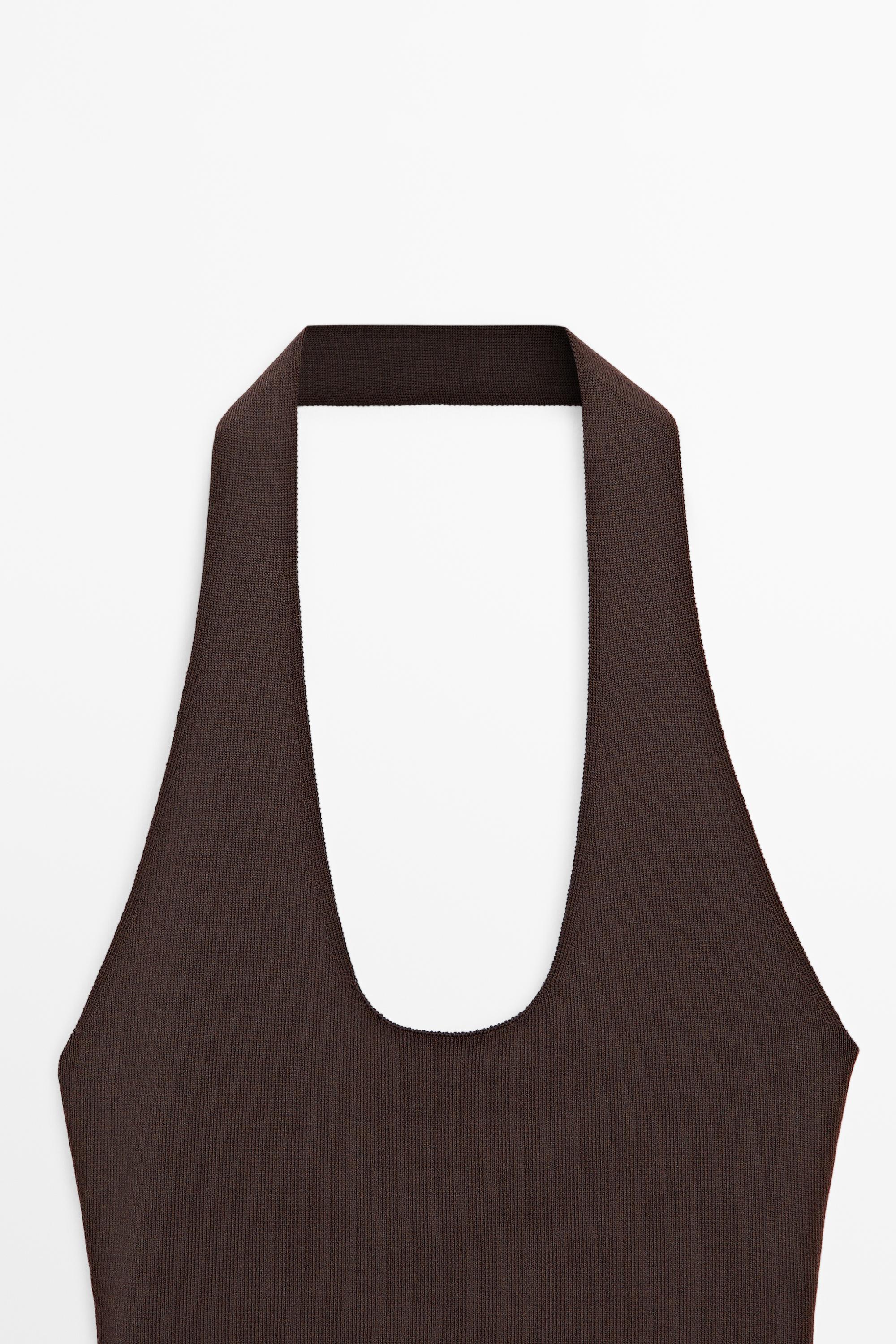 Fitted knit halter top — BROWN
