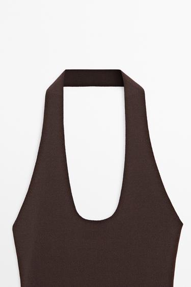 Fitted knit halter top — BROWN 9