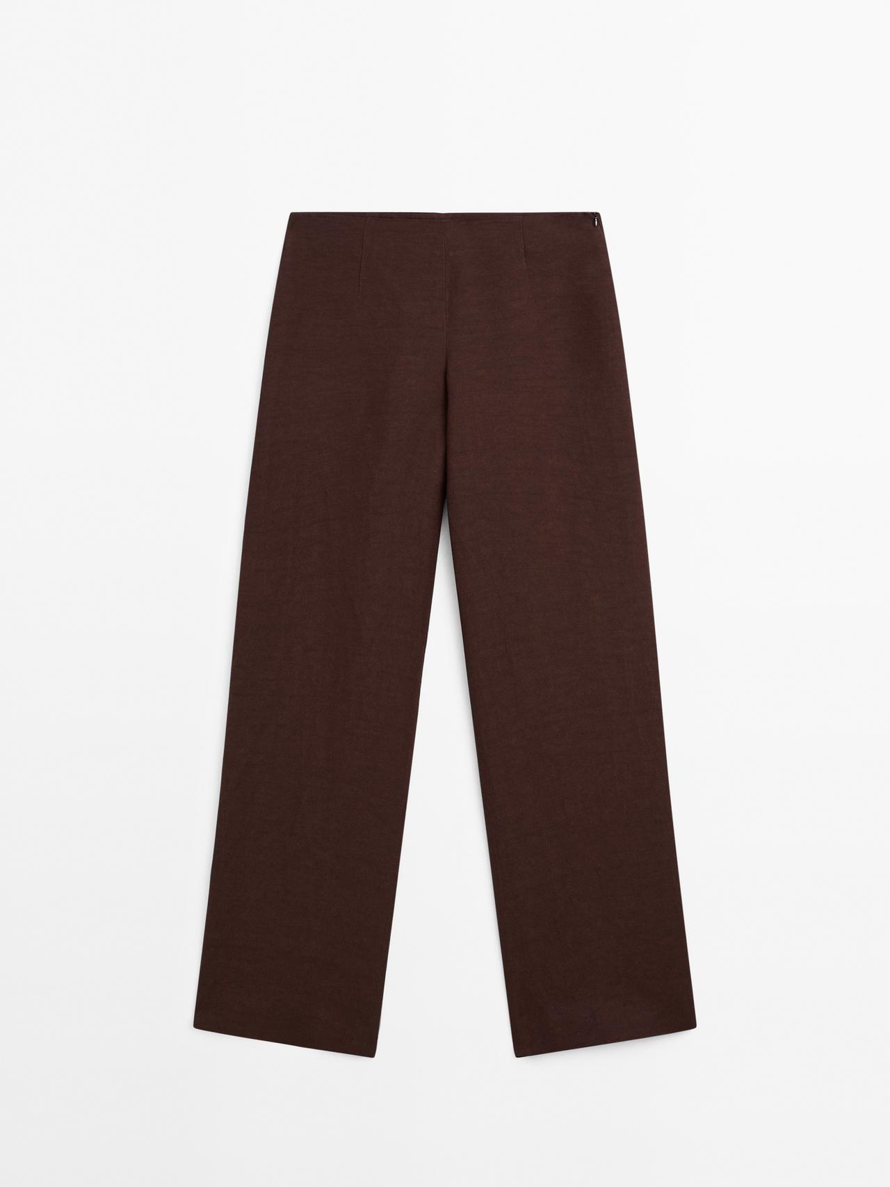 Pantalon De Costume Fluide En Lin - Limited Edition - Grenat - 36 - Massimo Dutti - Femme