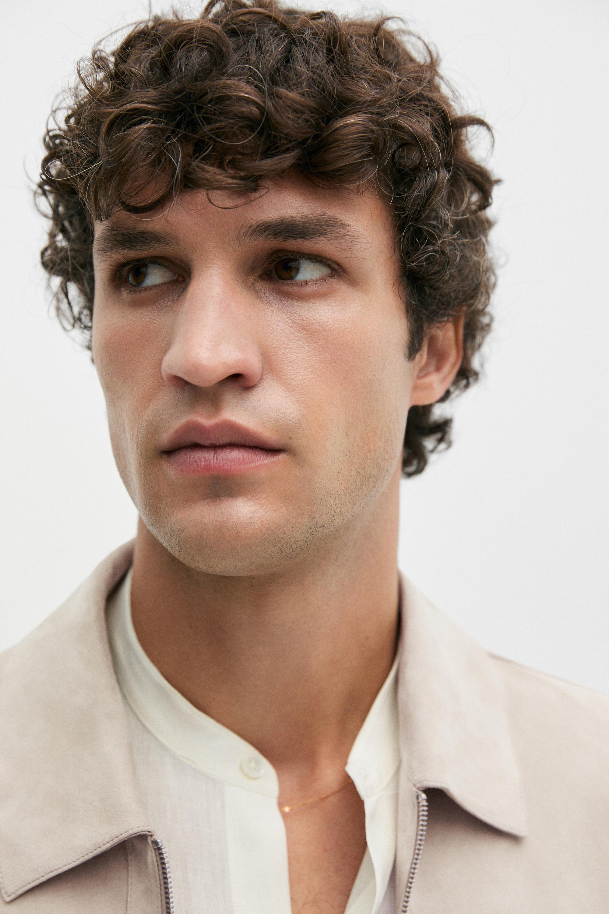 Suede leather collar jacket — Light Beige