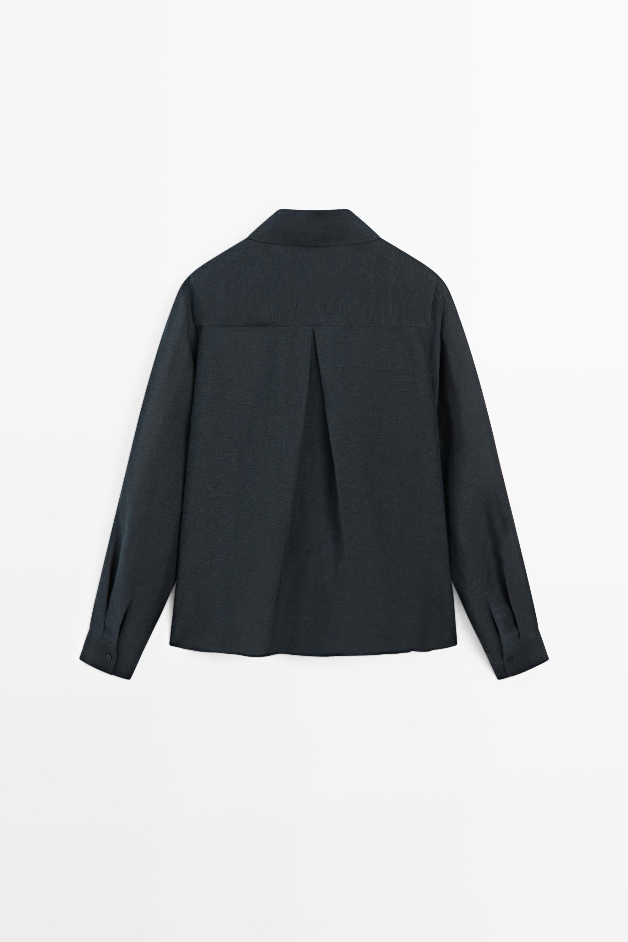 STUDIO semi-sheer flowing shirt — NAVY BLUE