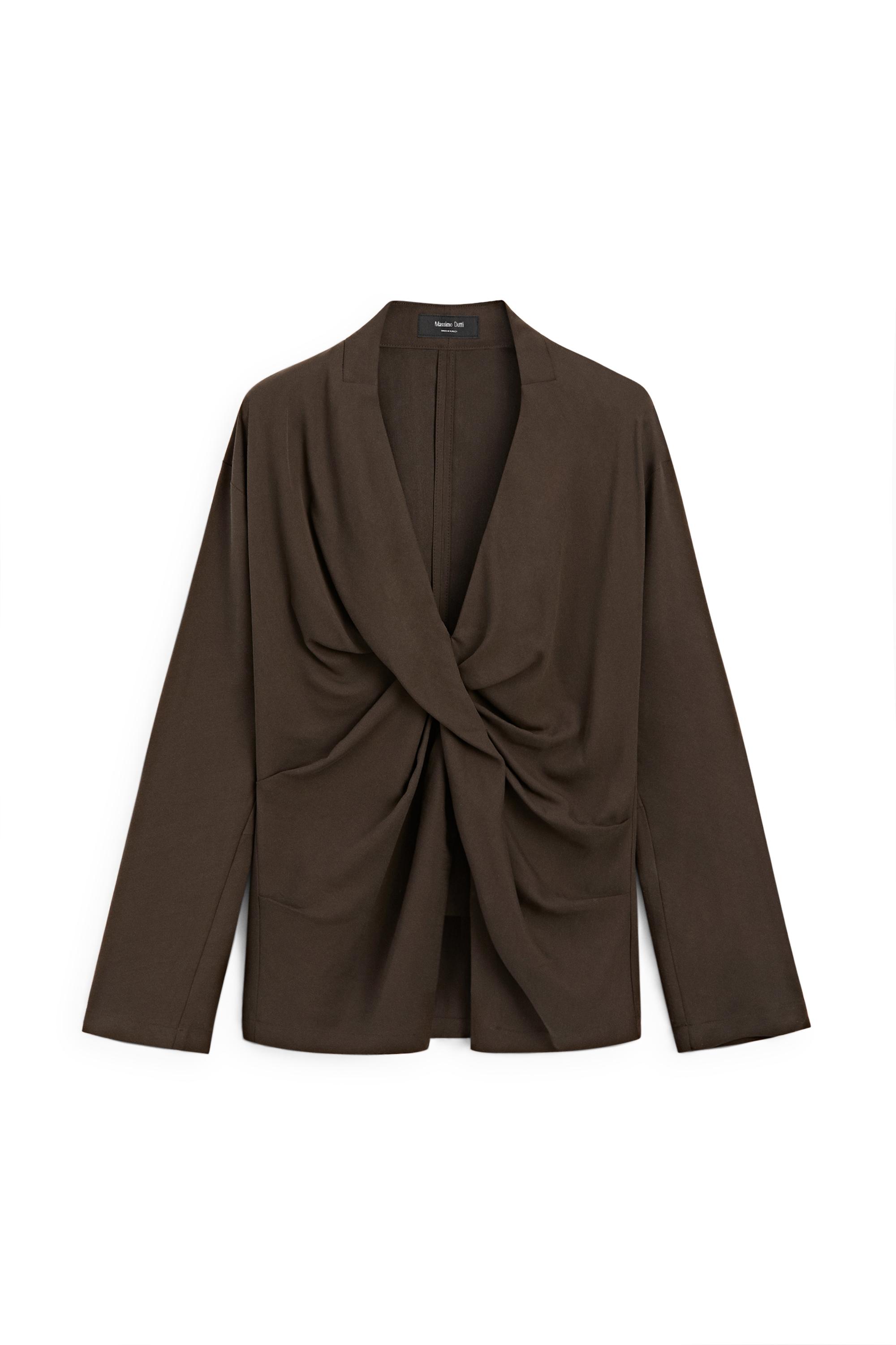 Flowing blouse with draped detail — BROWN