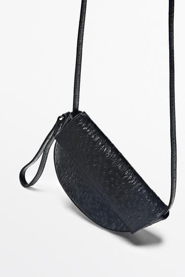 Nappa leather texture half-moon mini bag — BLACK 3