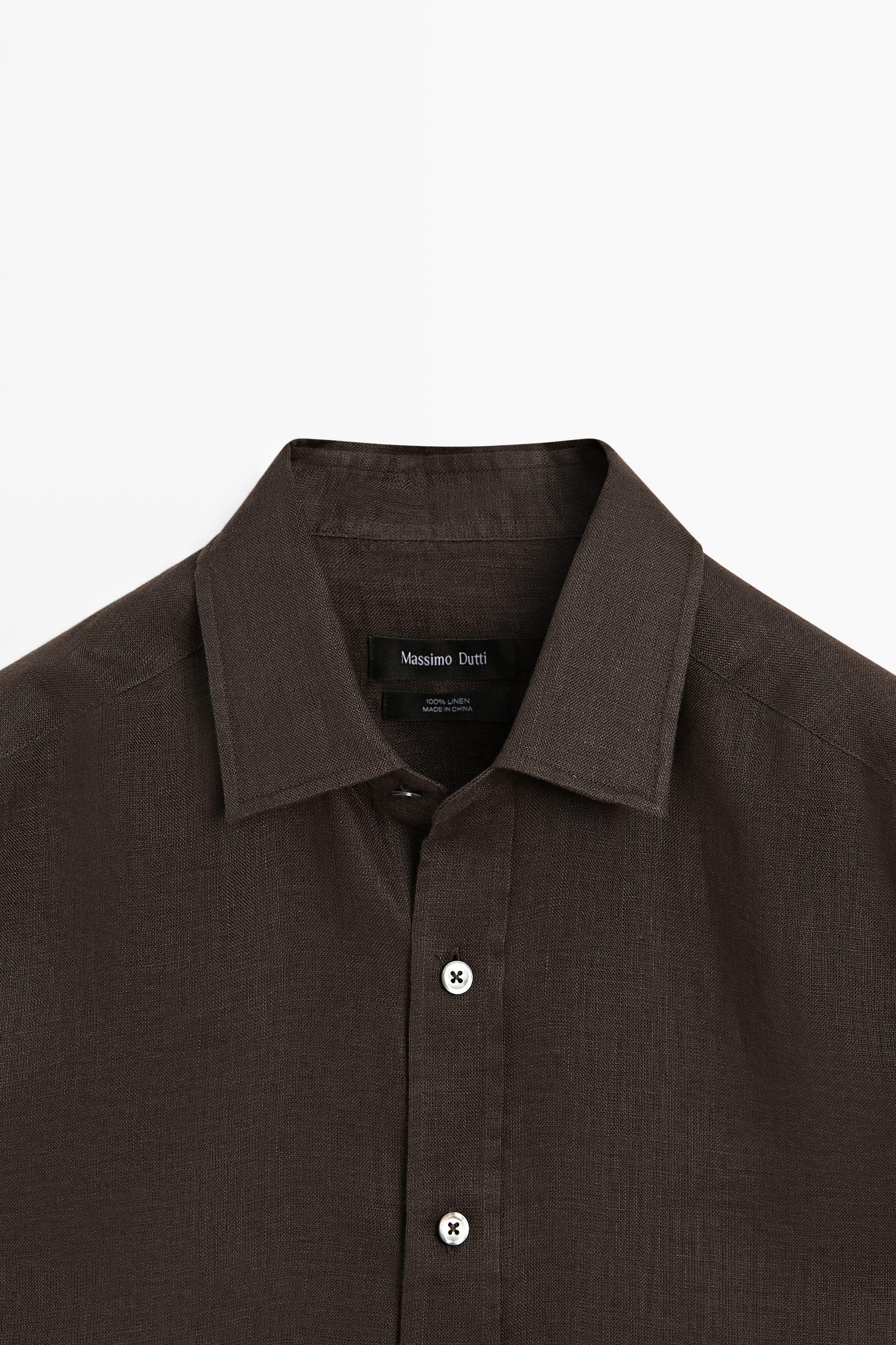 Regular fit 100% linen shirt — BROWN