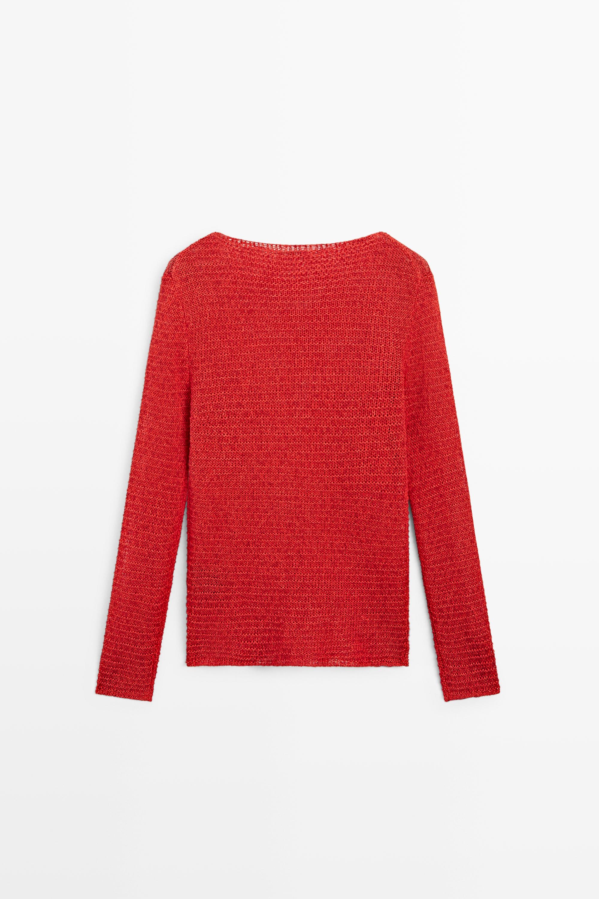 Boat neck knit sweater — RED