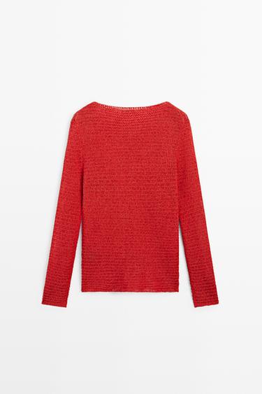 Boat neck knit sweater — RED 6